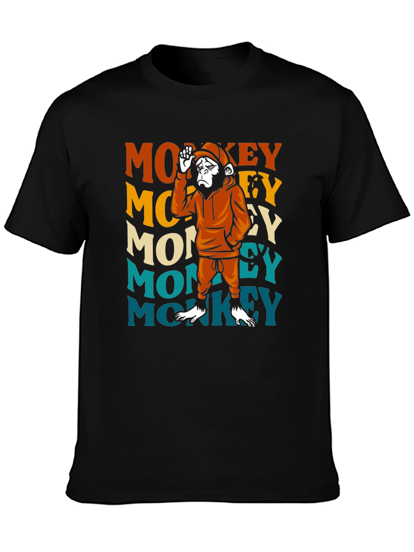 Black Retro Monkey Graphic T-Shirt view 3