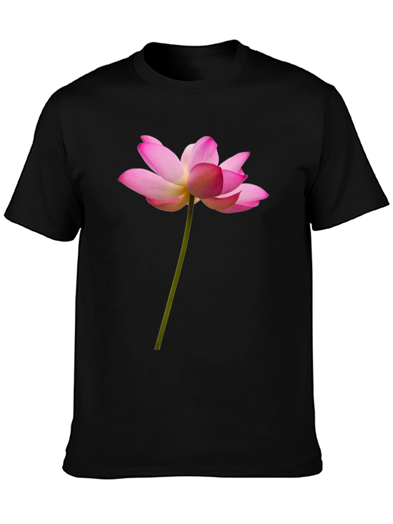 Black Lotus Flower Graphic Tee - Black Cotton T-Shirt view 3