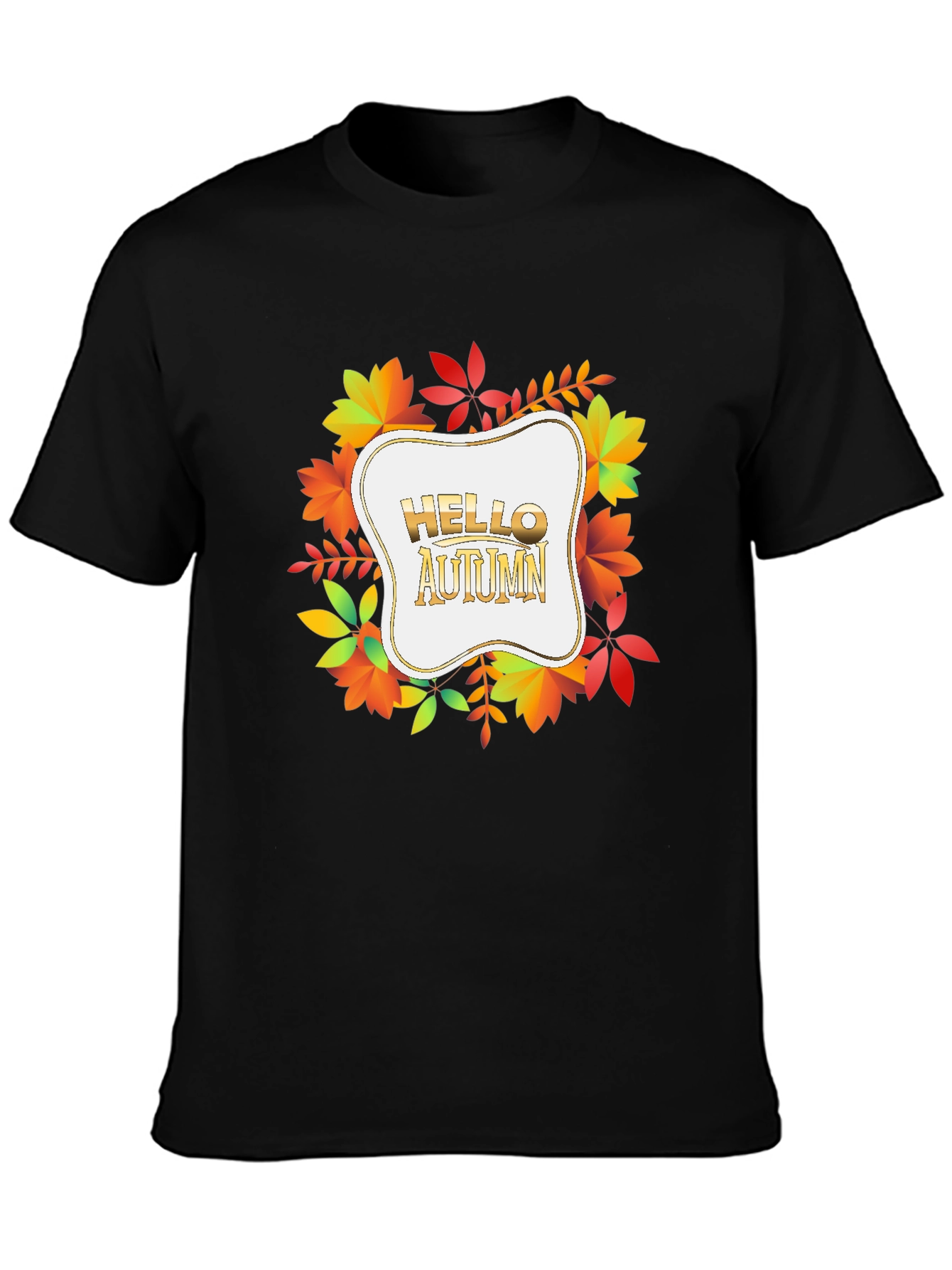 Black Hello Autumn Black T-Shirt - Fall Season Tee view 3