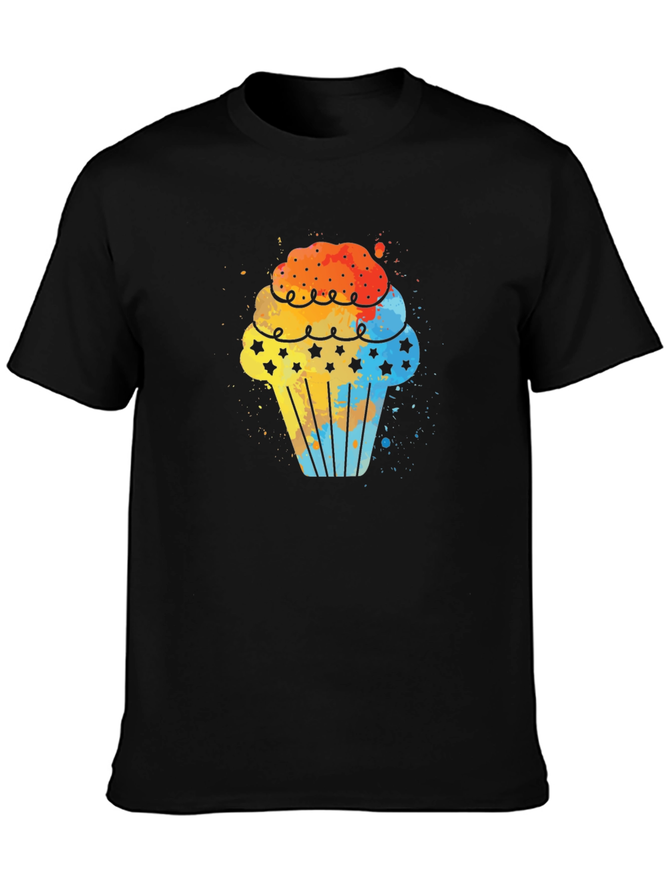 Black Watercolor Cupcake Graphic Tee - Black view 3