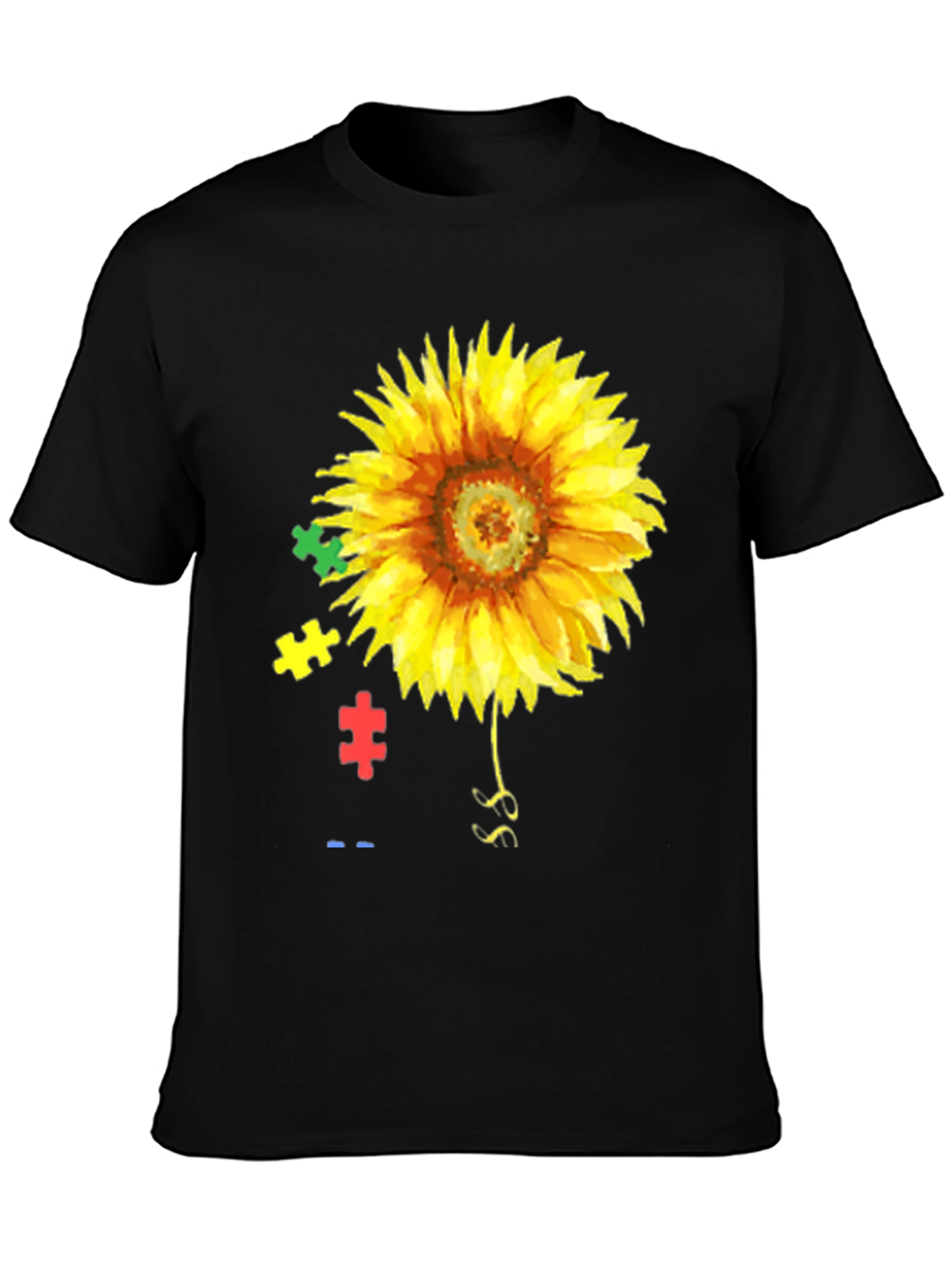 Black Sunflower Autism Awareness T-Shirt view 3