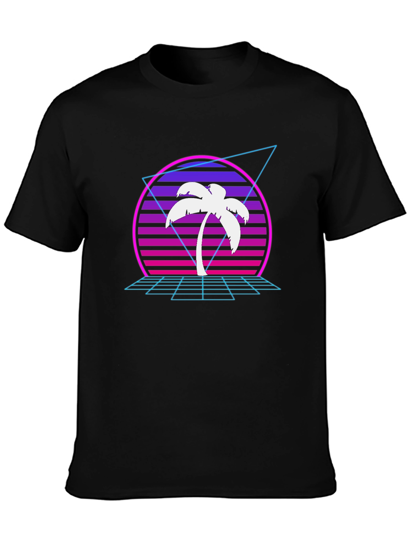 Black Retro Palm Tree T-Shirt - Synthwave Design view 3