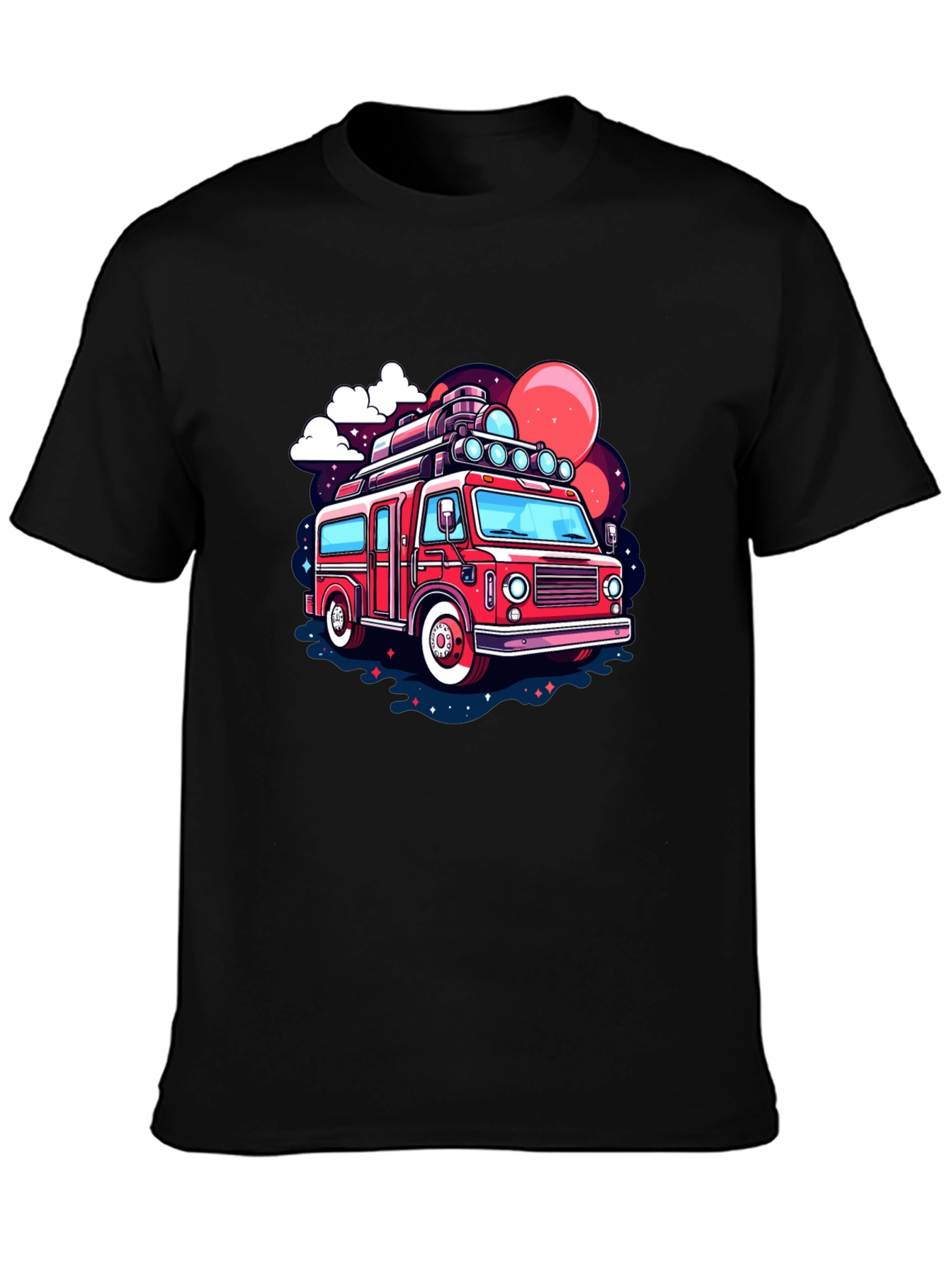 Black Retro Cartoon Bus Graphic T-Shirt view 3
