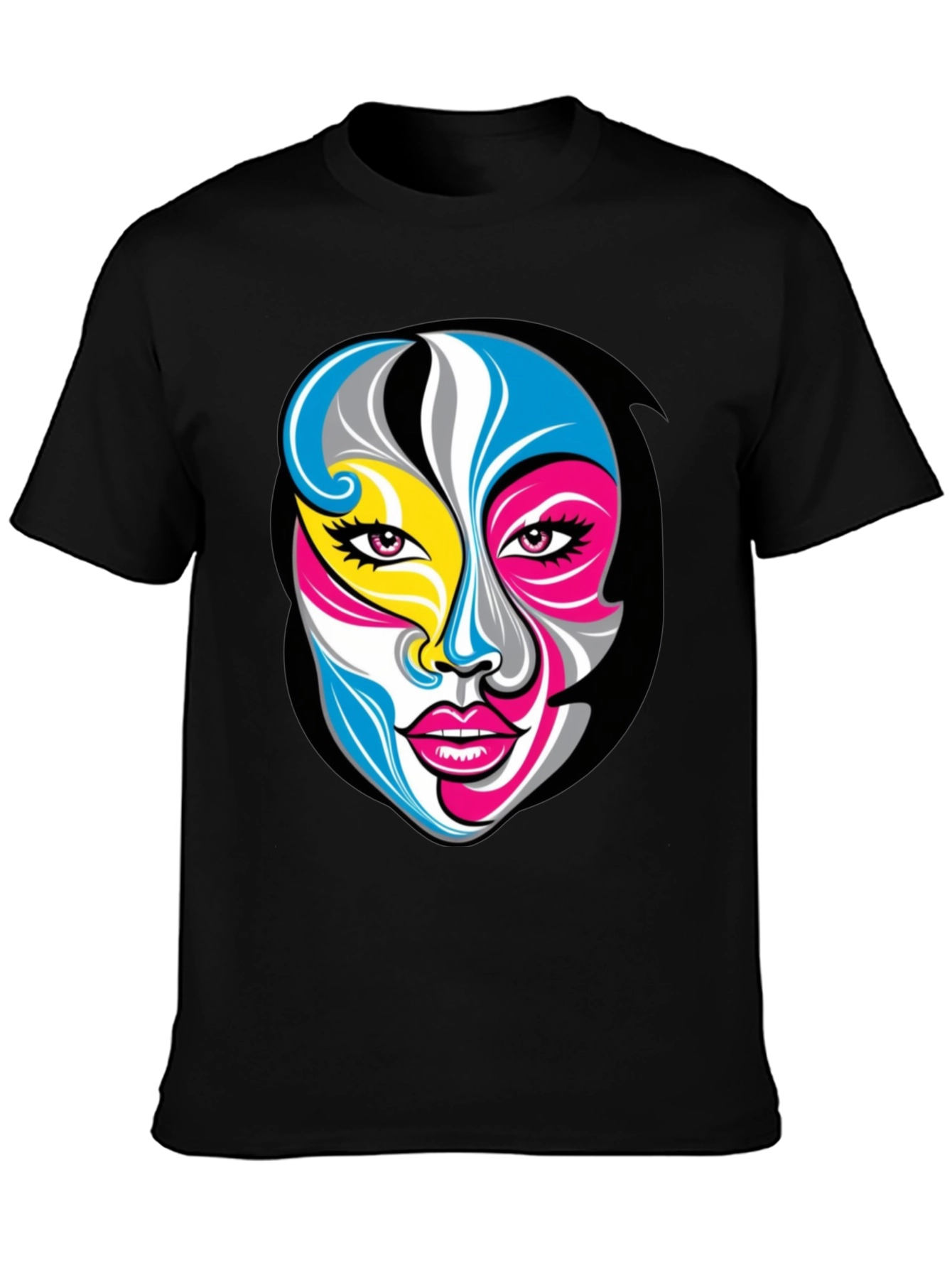 Black Abstract Face Graphic Tee - Unisex Black T-Shirt view 3
