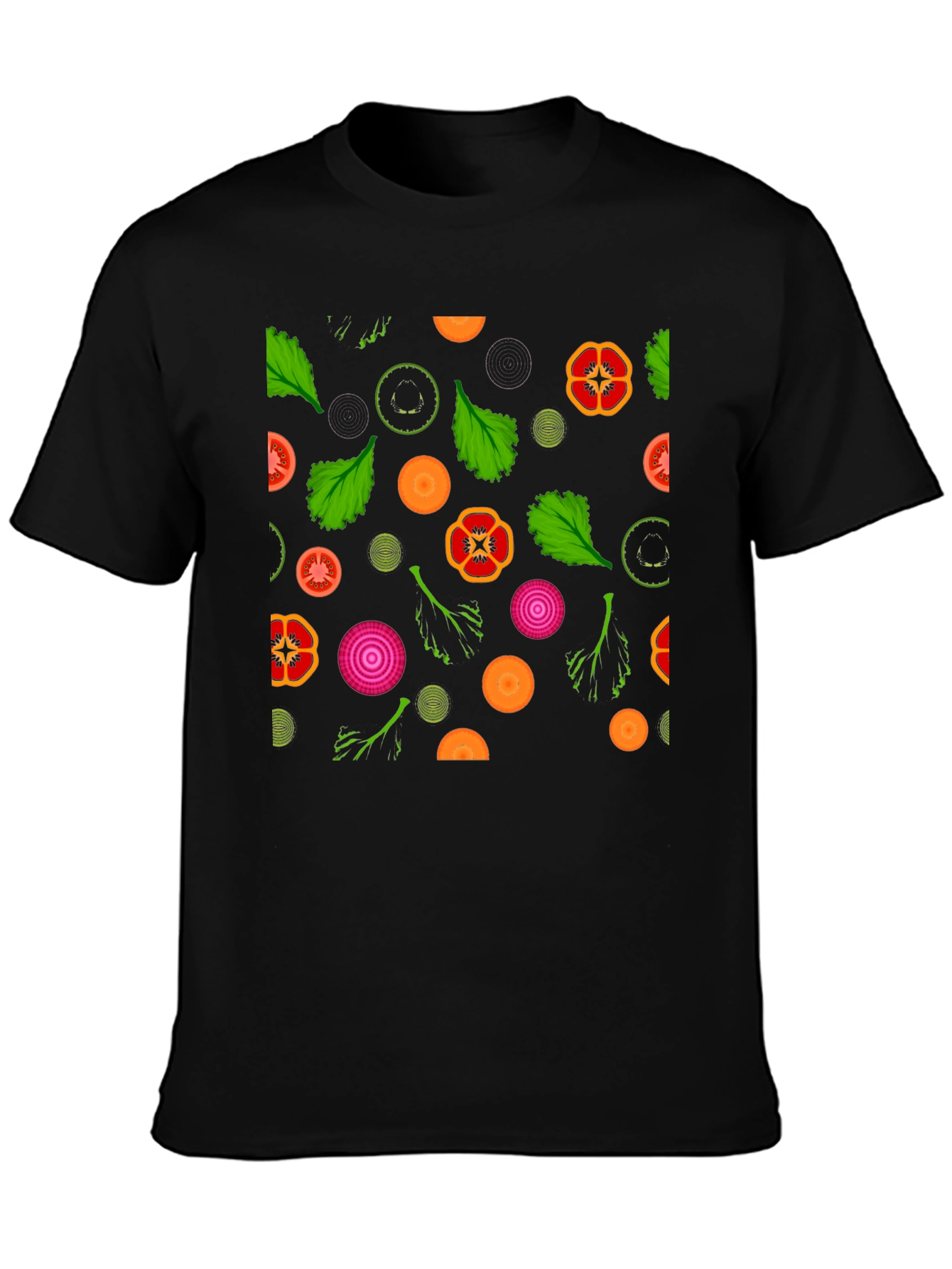 Black Vegetable Pattern T-Shirt - Black view 3