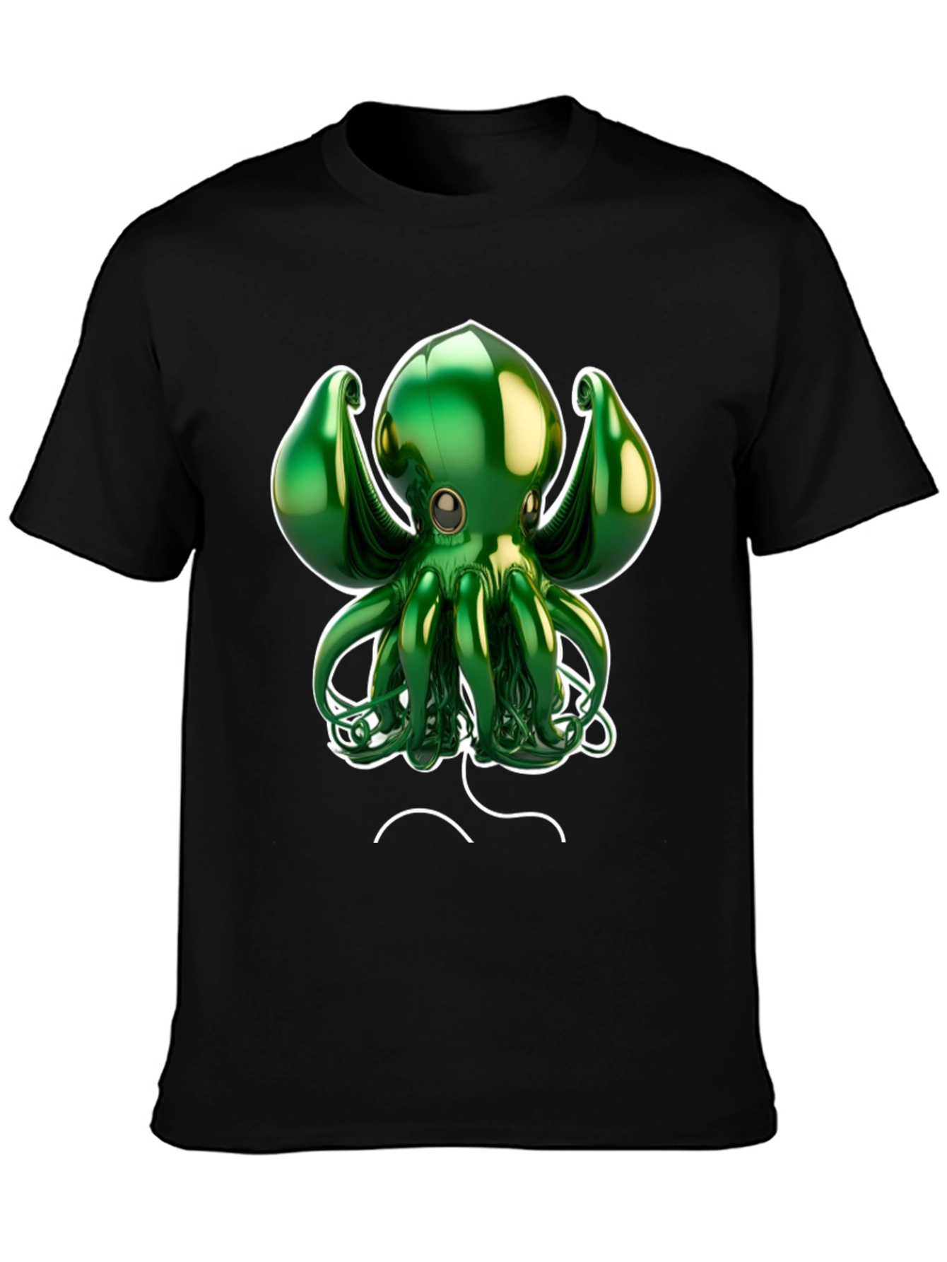 Black Green Octopus Graphic Tee - Black Cotton Blend view 3
