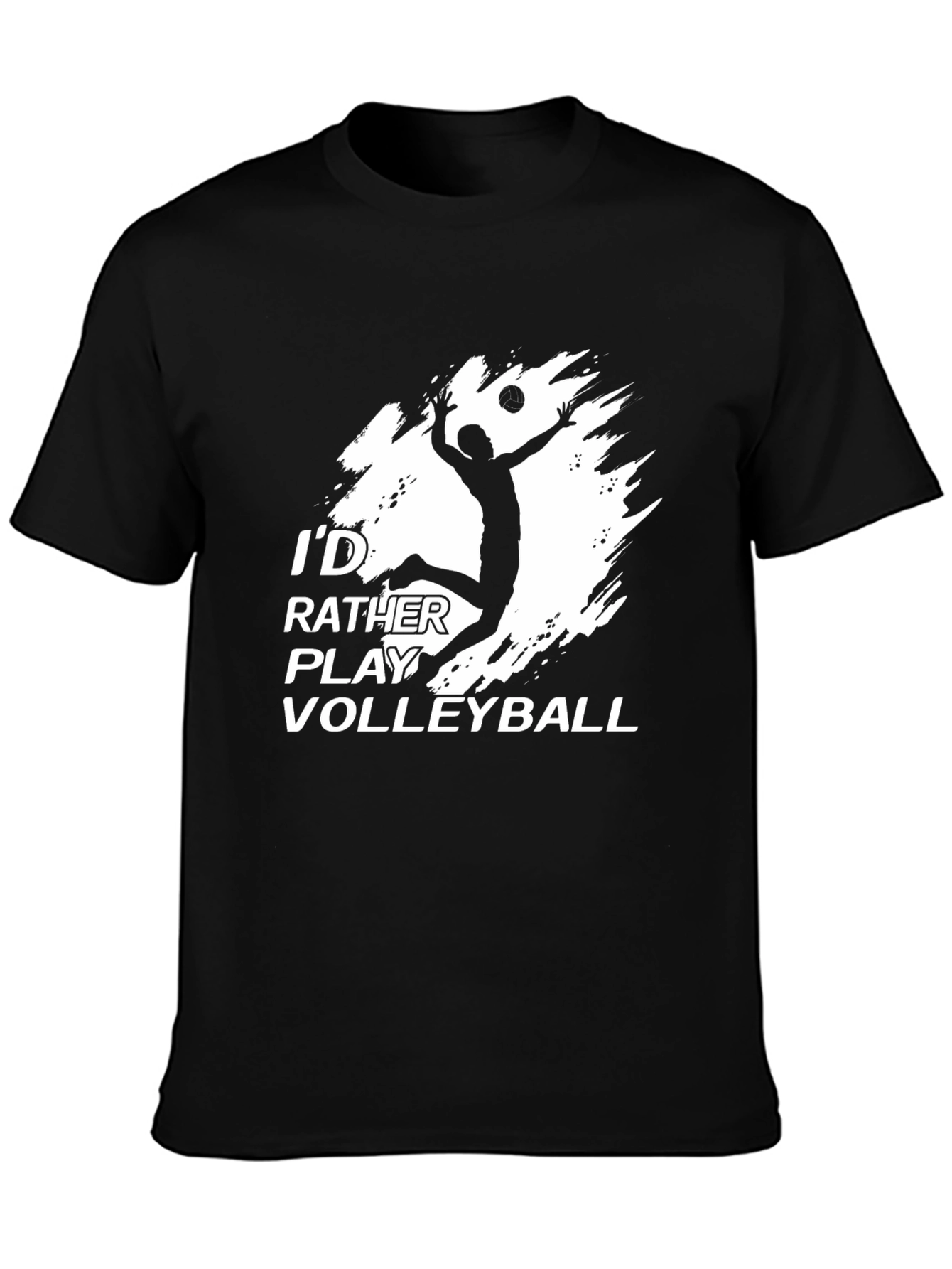 Black Volleyball Graphic Tee - I'd Rather Play Volleyball T-Shirt view 3