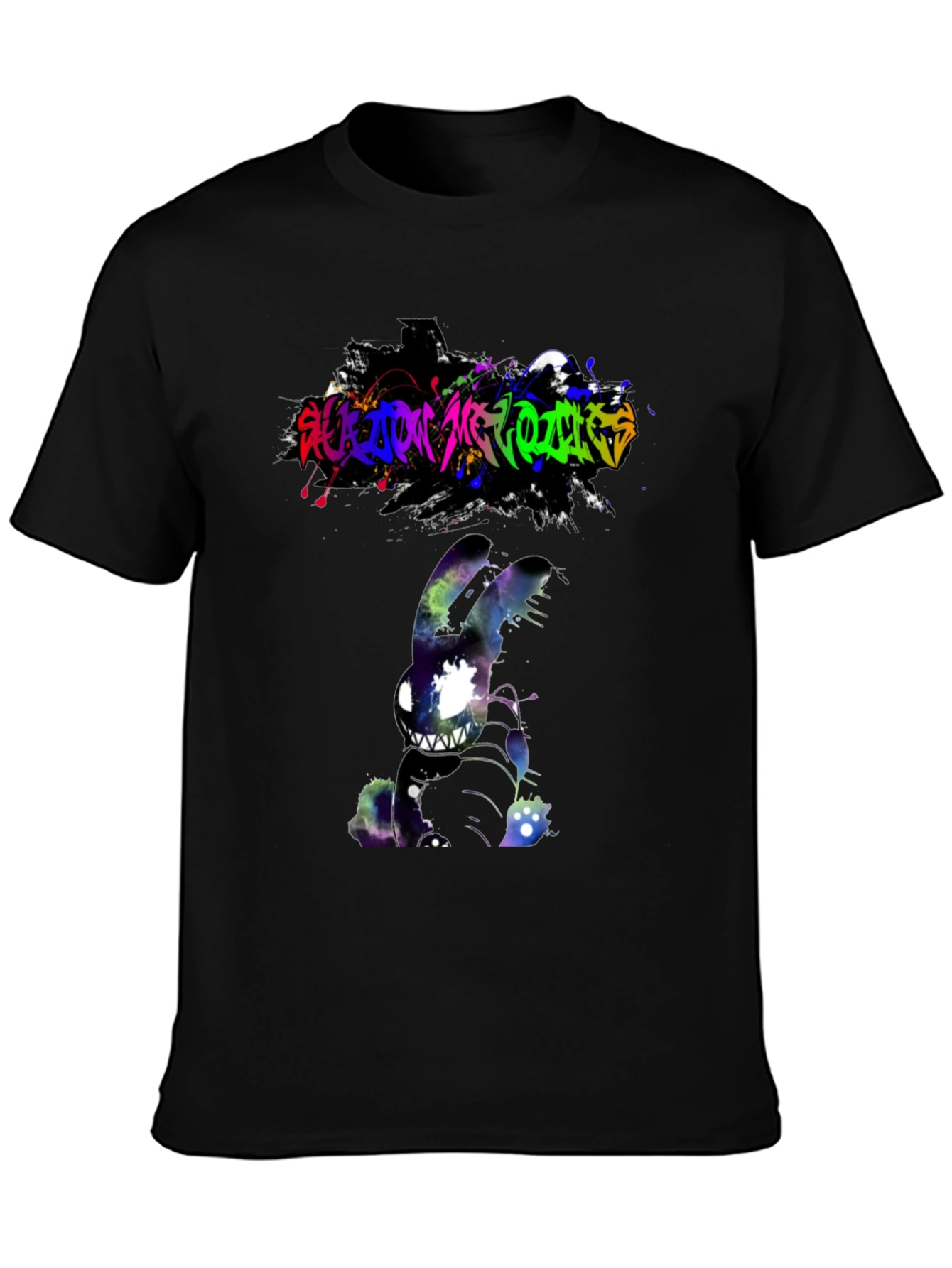 Black Cosmic Nightmare Bunny Graphic Tee - Unique Design view 3