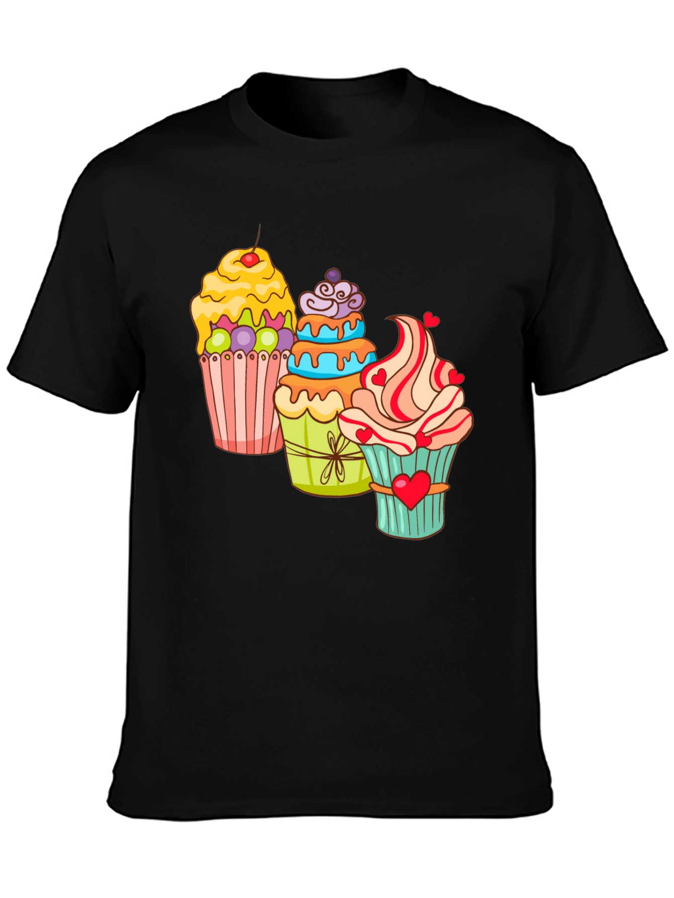 Black Cupcake T-Shirt Black Cotton Short Sleeve Dessert Lover view 3