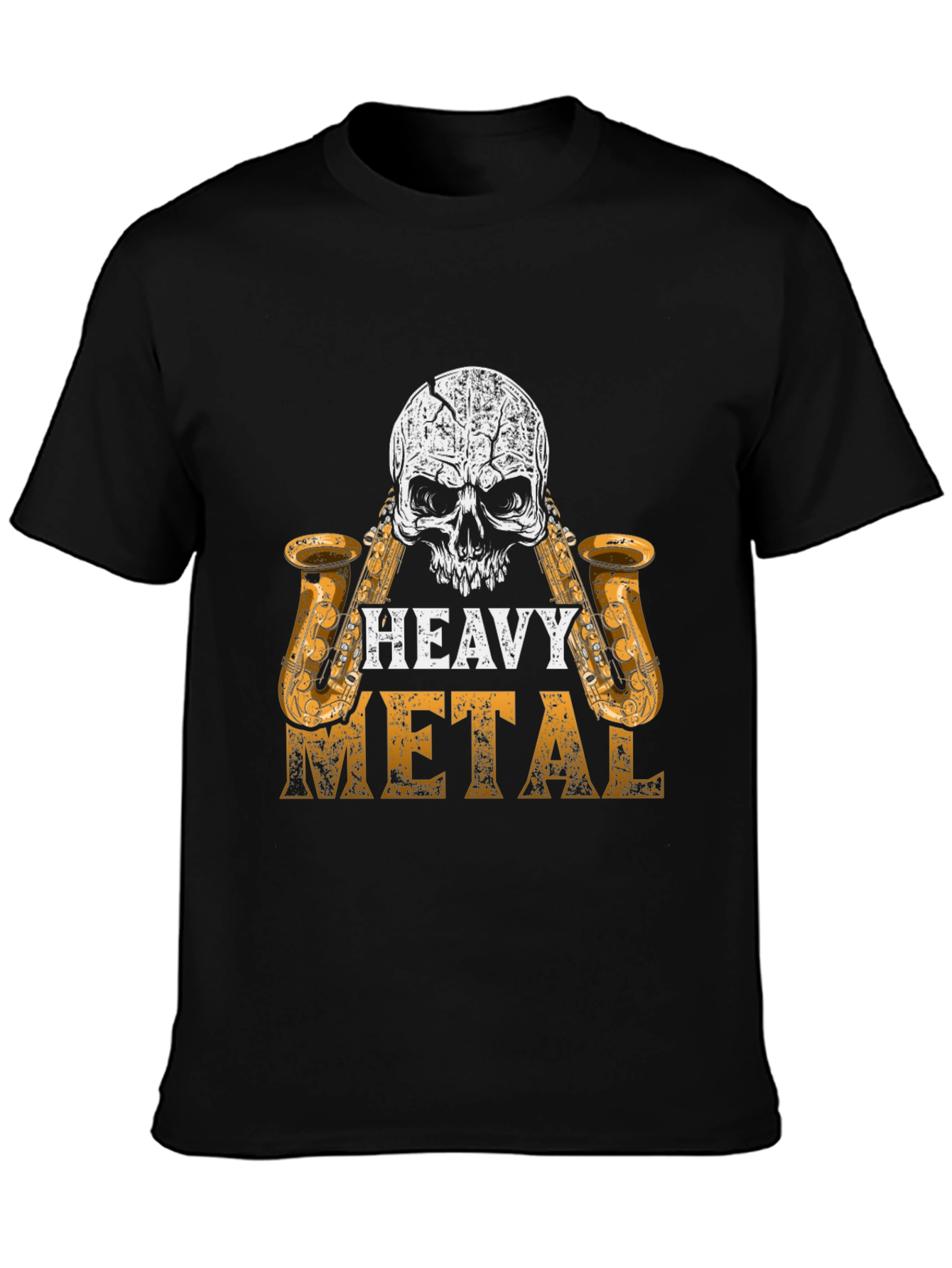 Black Heavy Metal Skull Saxophone Graphic Black T-Shirt view 3