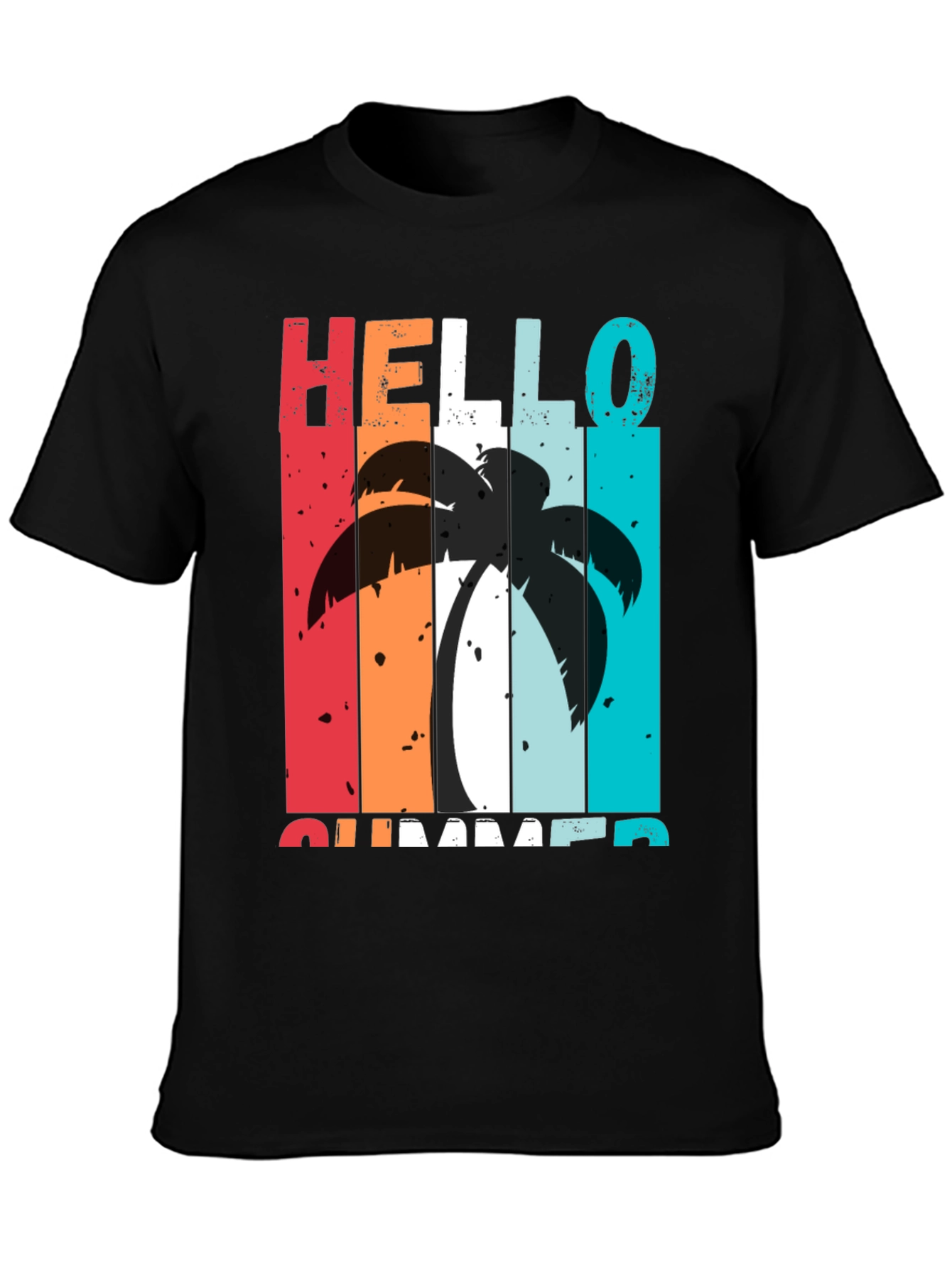 Black Hello Summer Palm Tree Graphic Tee view 3