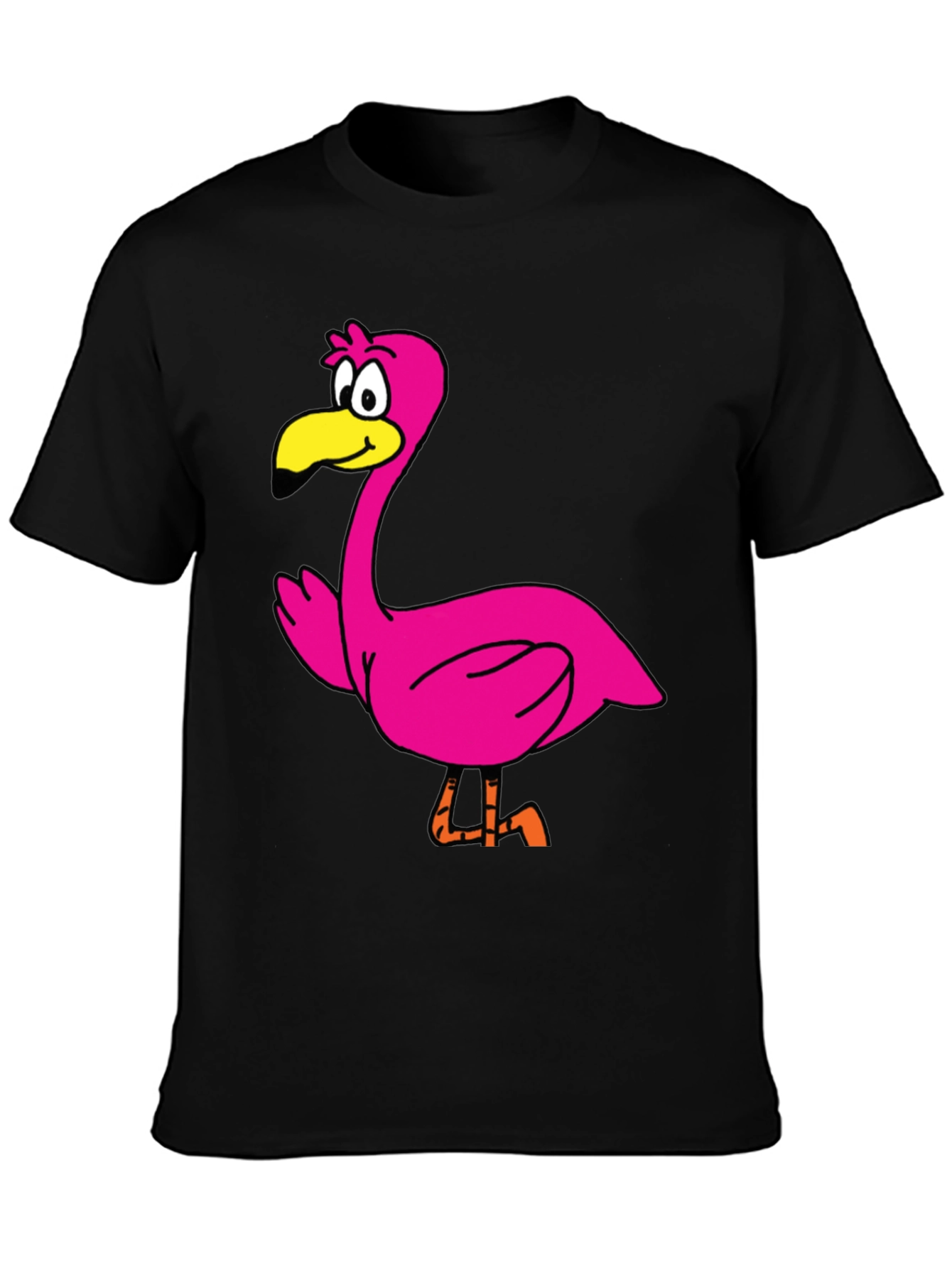 Black Cartoon Flamingo Graphic Tee - Black Unisex T-Shirt view 3