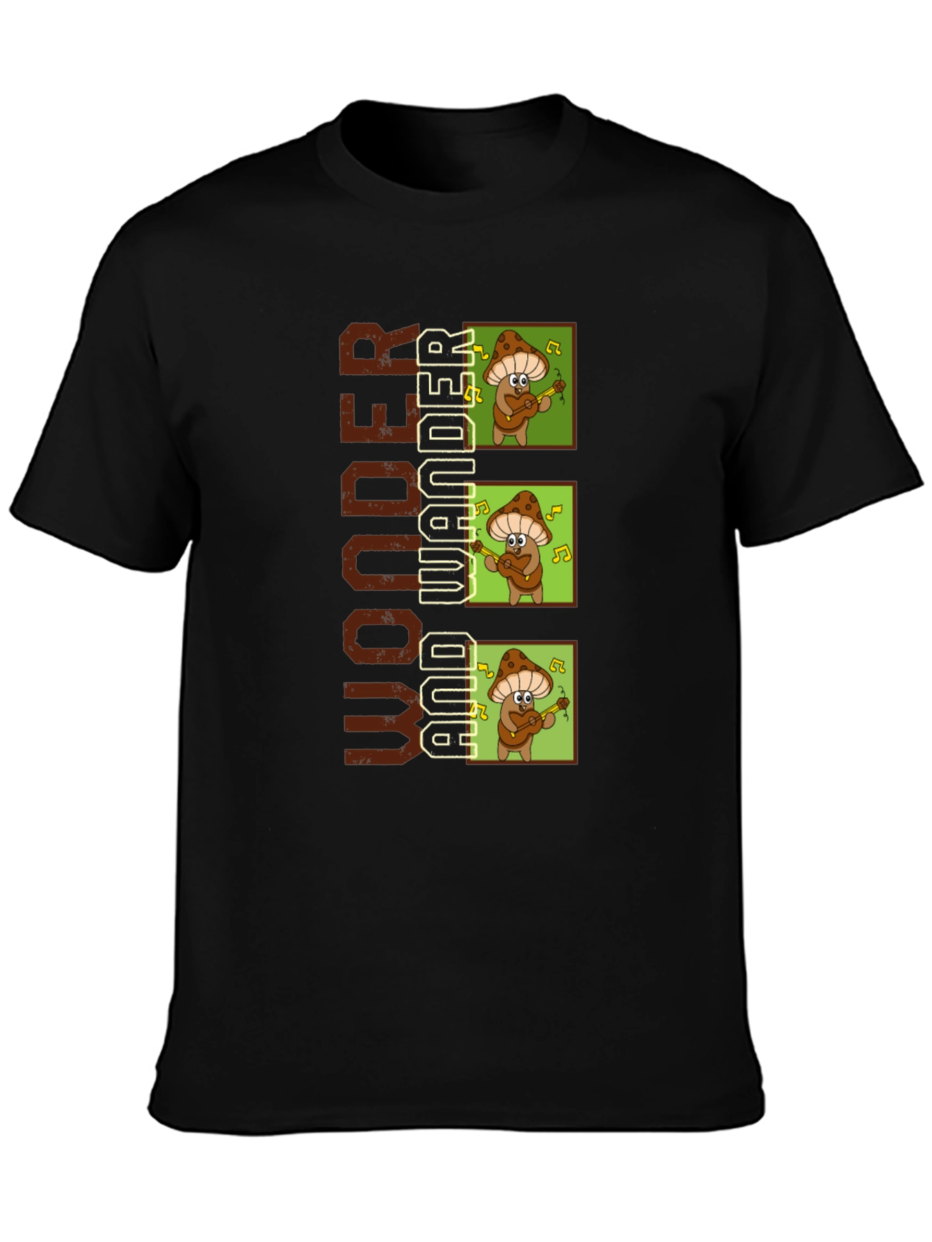 Black Wonder and Wander Mushroom Music T-Shirt view 3
