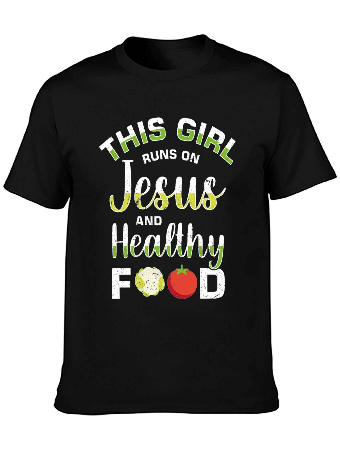 Black This Girl Runs on Jesus and Healthy Food T-Shirt view 3