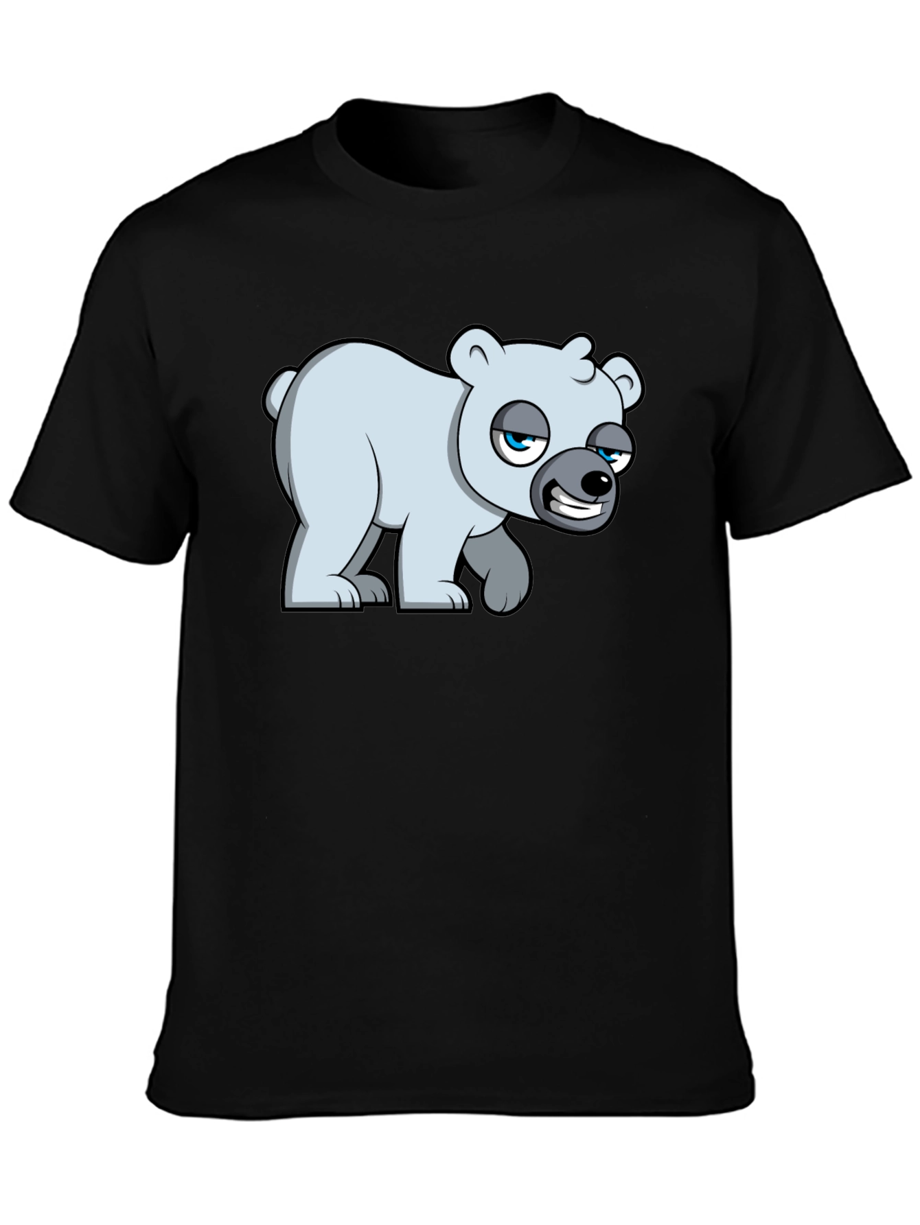 Black Cartoon Polar Bear Graphic T-Shirt - Black Cotton Blend view 3