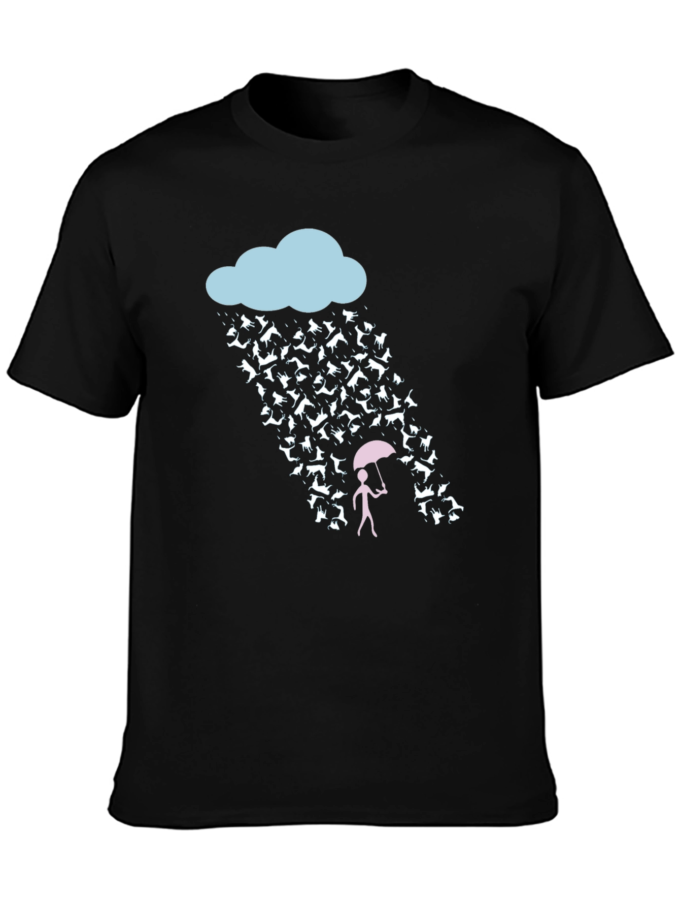 Black Raining Cats and Dogs Funny Graphic Tee view 3