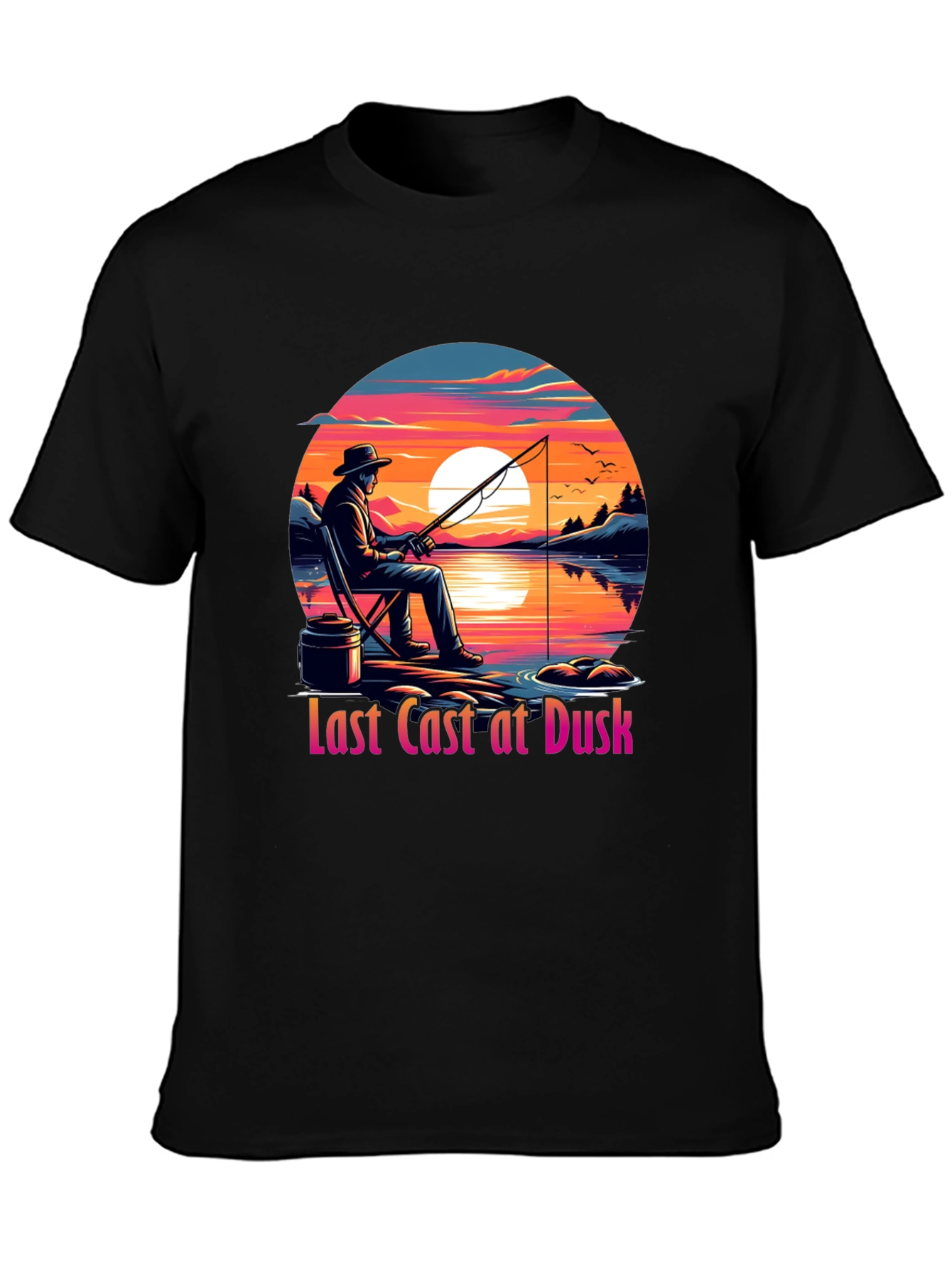 Black Last Cast at Dusk Graphic Tee view 3