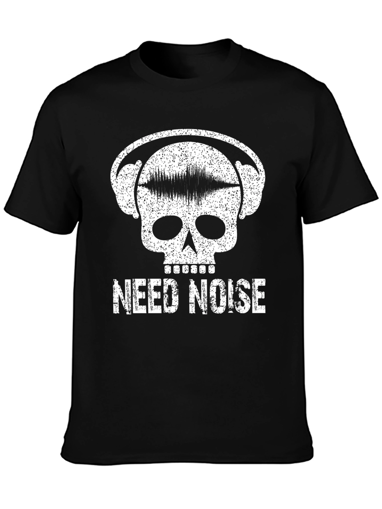 Black Need Noise T-Shirt - Skull Headphone Graphic Tee view 3