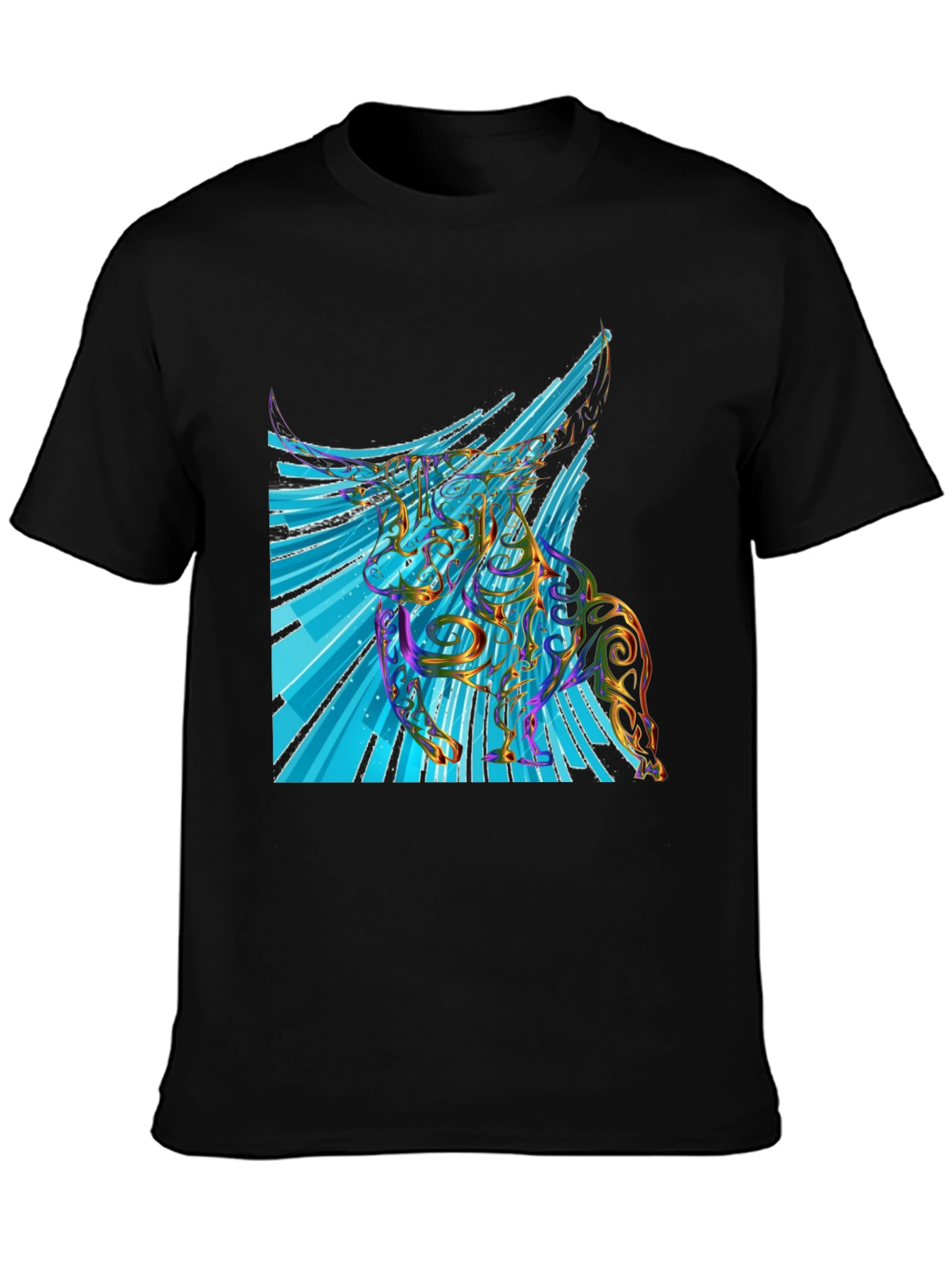 Black Abstract Unicorn Graphic Print Tee view 3