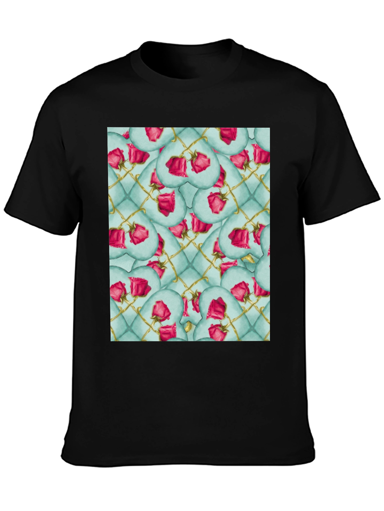 Black Rose Heart Quilted Pattern Tee view 3
