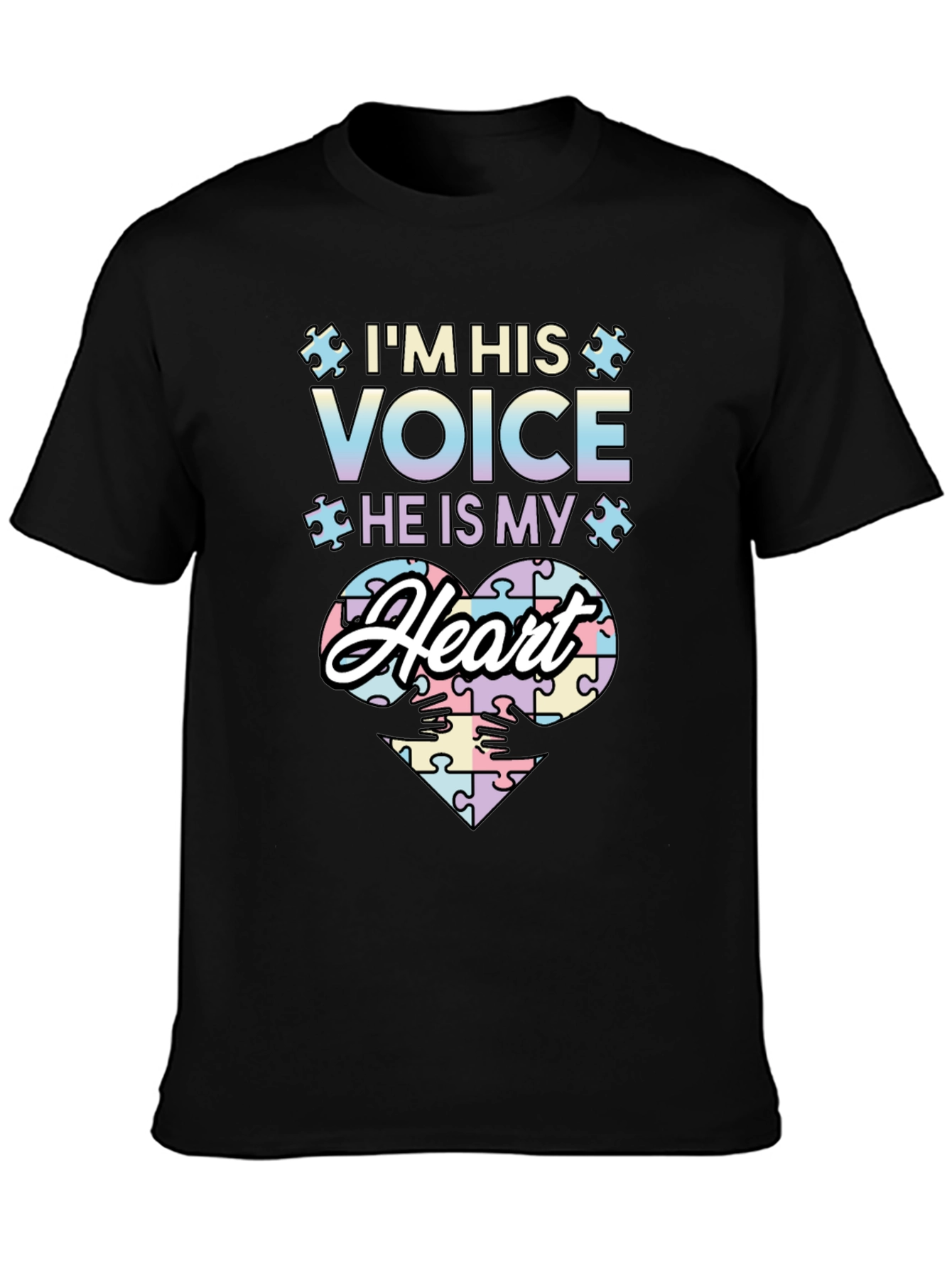 Black Autism Awareness T-Shirt I'm His Voice He Is My Heart view 3