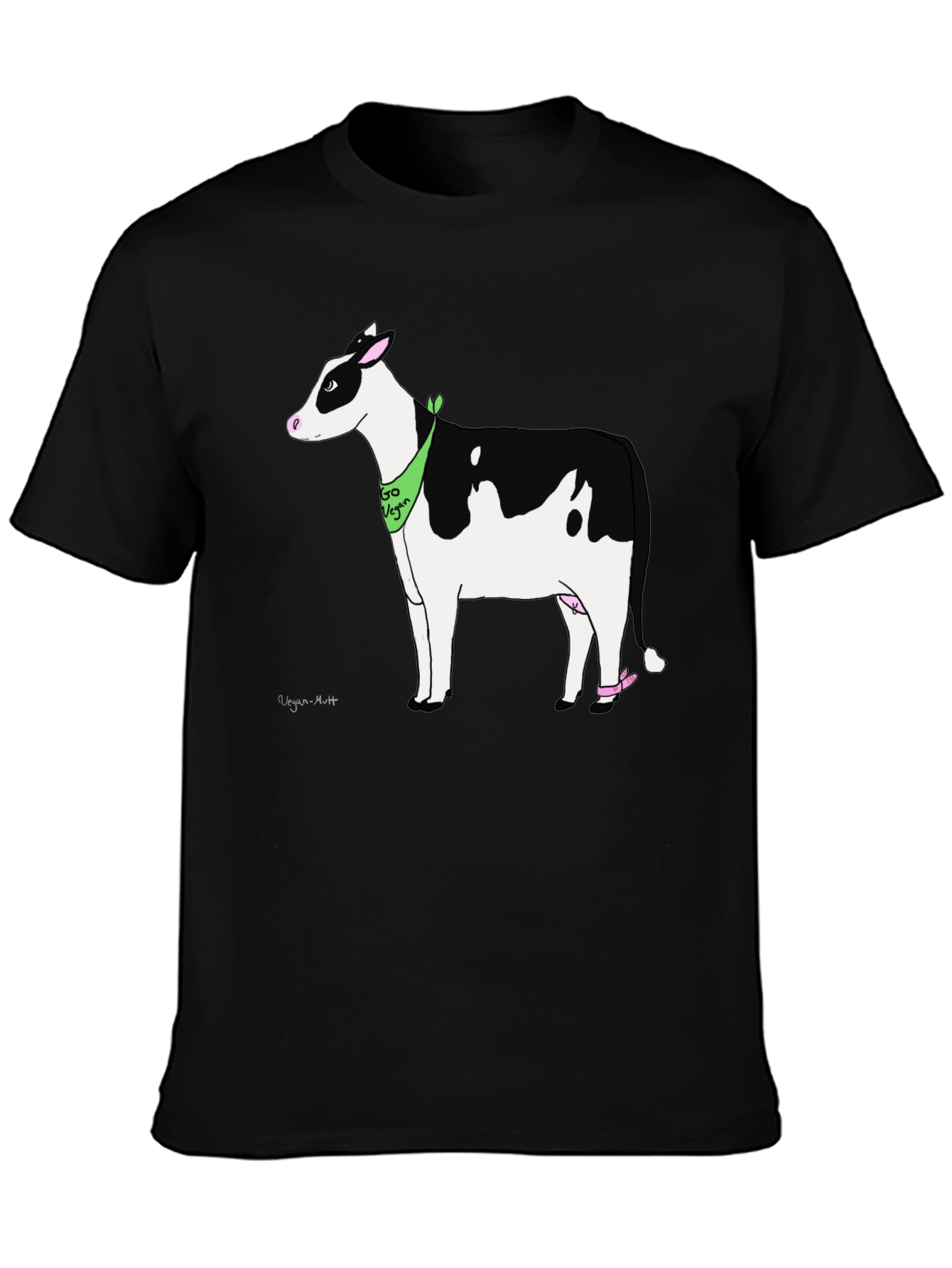 Black Vegan Cow Graphic T-Shirt - Black Cotton Tee view 3