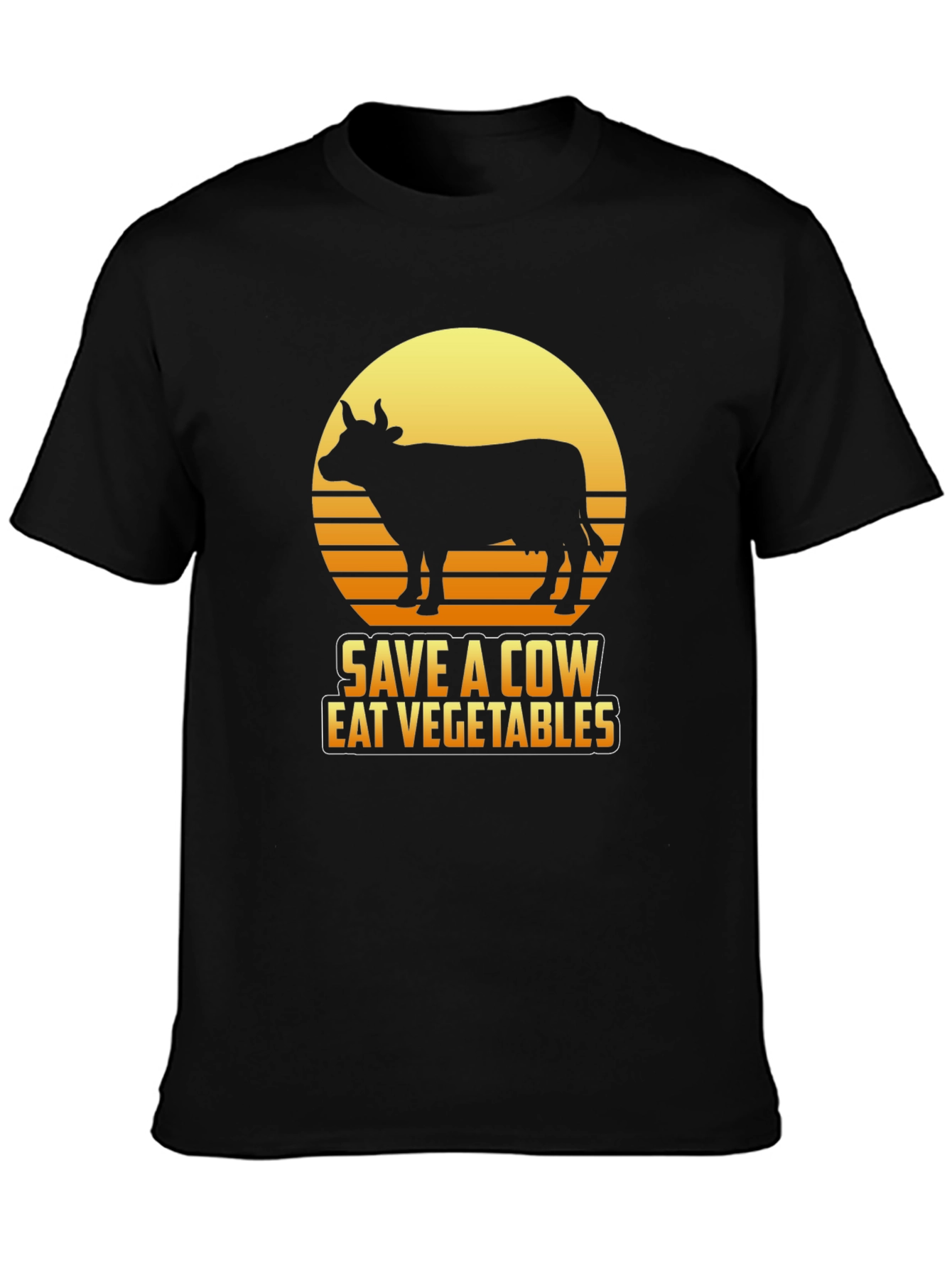 Black Save a Cow Eat Vegetables Graphic T-Shirt view 3