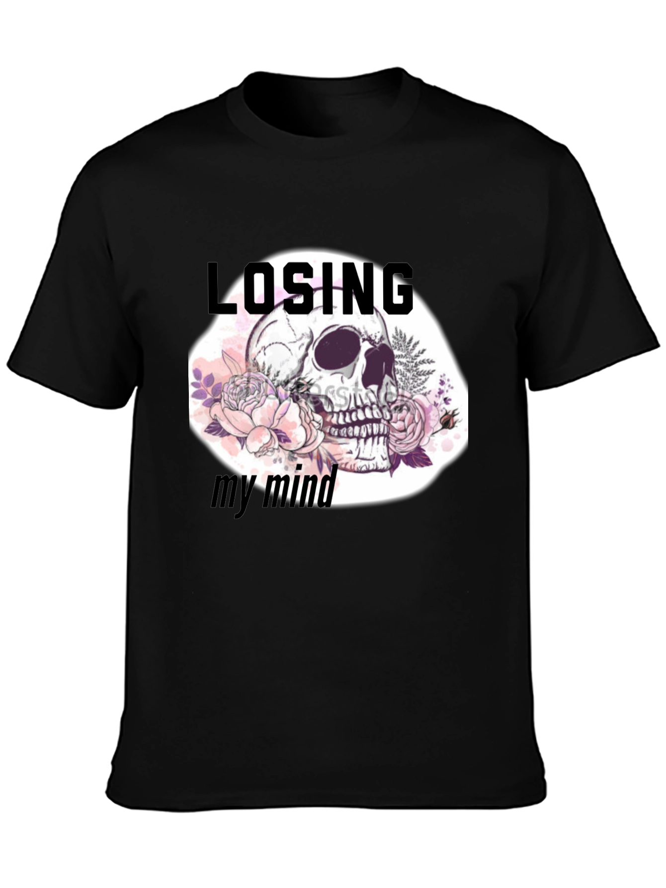 Black Losing My Mind Skull Graphic T-Shirt view 3