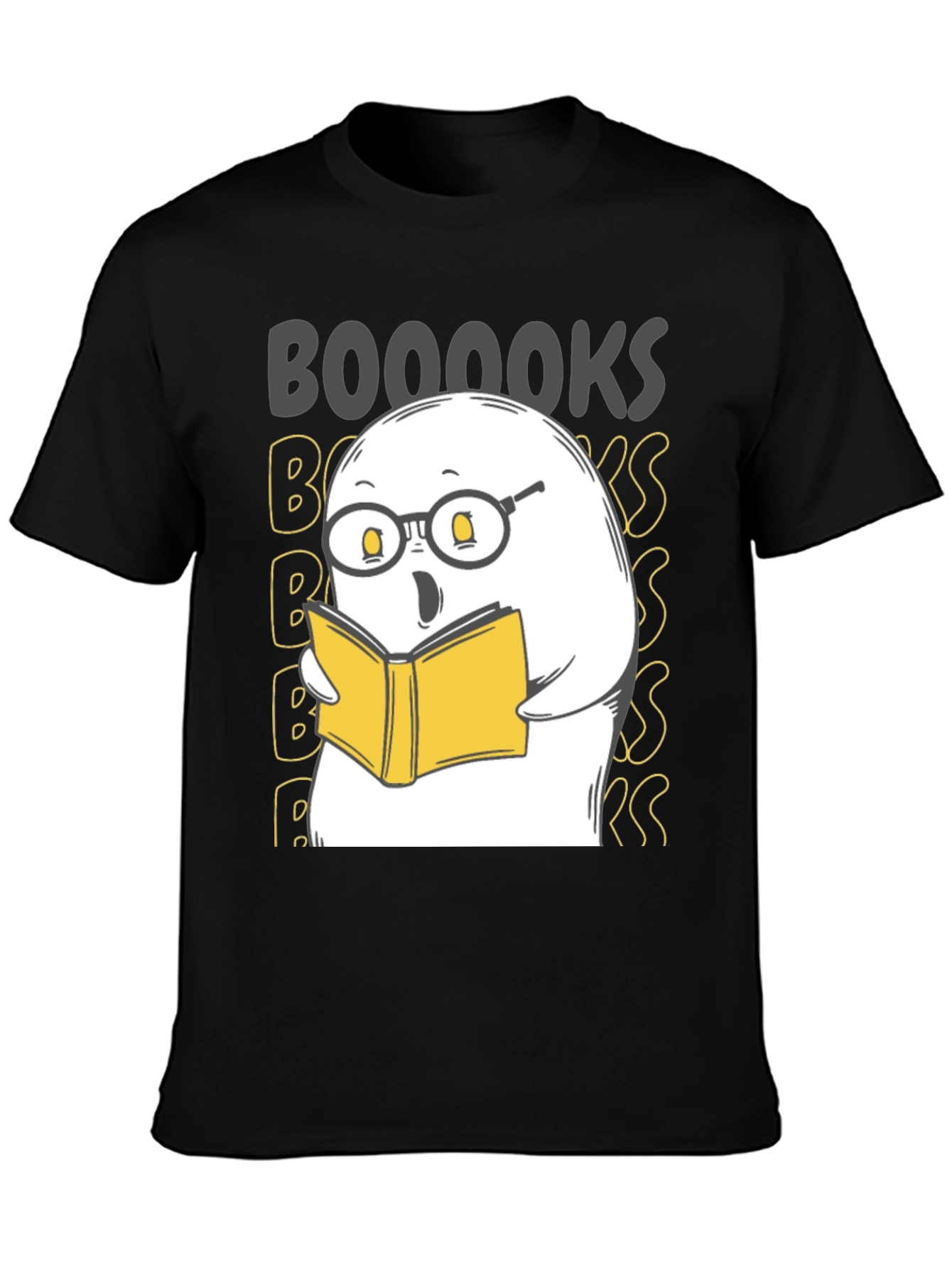 Black Funny Ghost Reading Book T-Shirt - BOOOOOKS! view 3