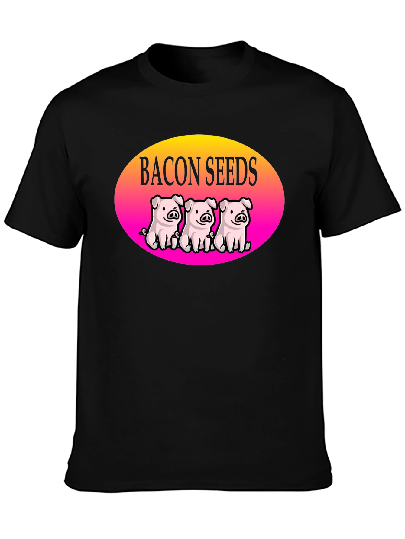 Black Bacon Seeds Pig T-Shirt - Cute Cartoon Design view 3