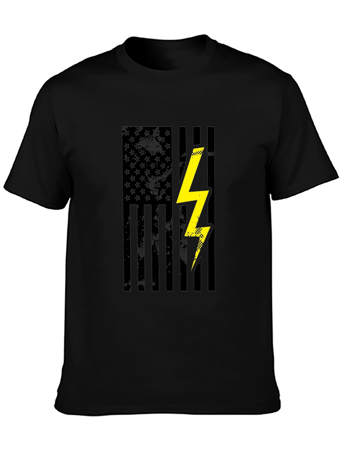 Black American Flag Lightning Bolt Graphic T-Shirt view 3