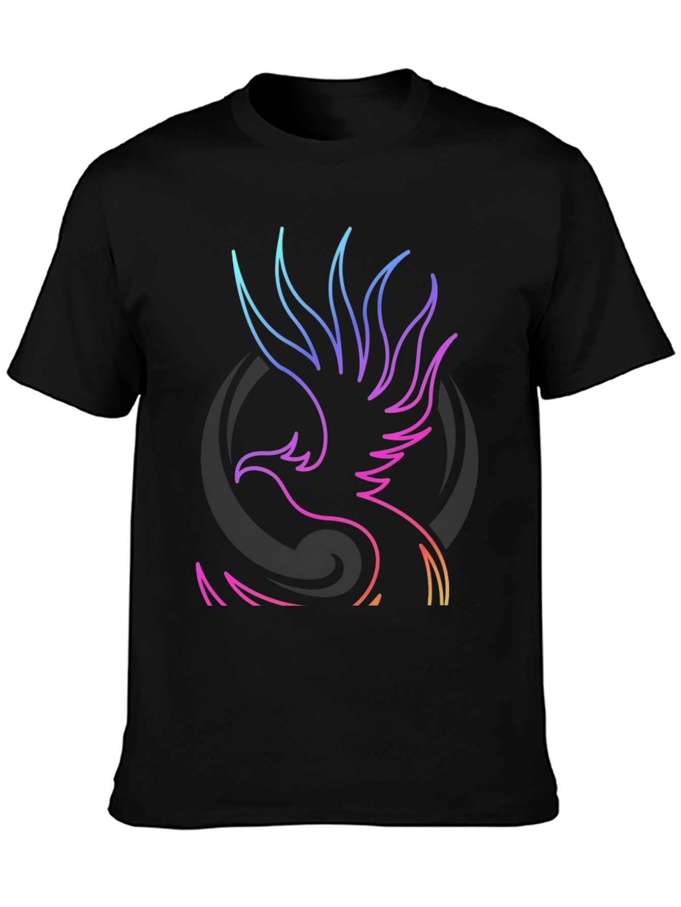 Black Neon Phoenix Graphic Black T-Shirt view 3