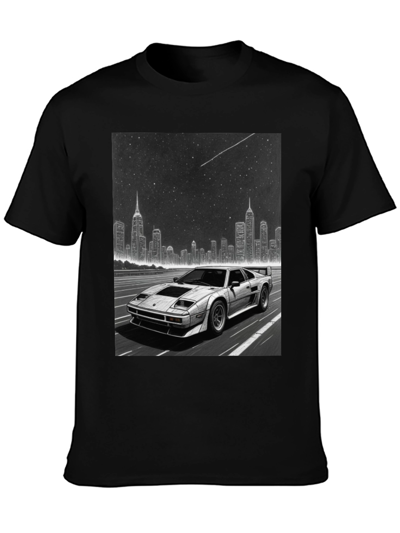 Black Retro Car & Cityscape Graphic Tee - Black view 3
