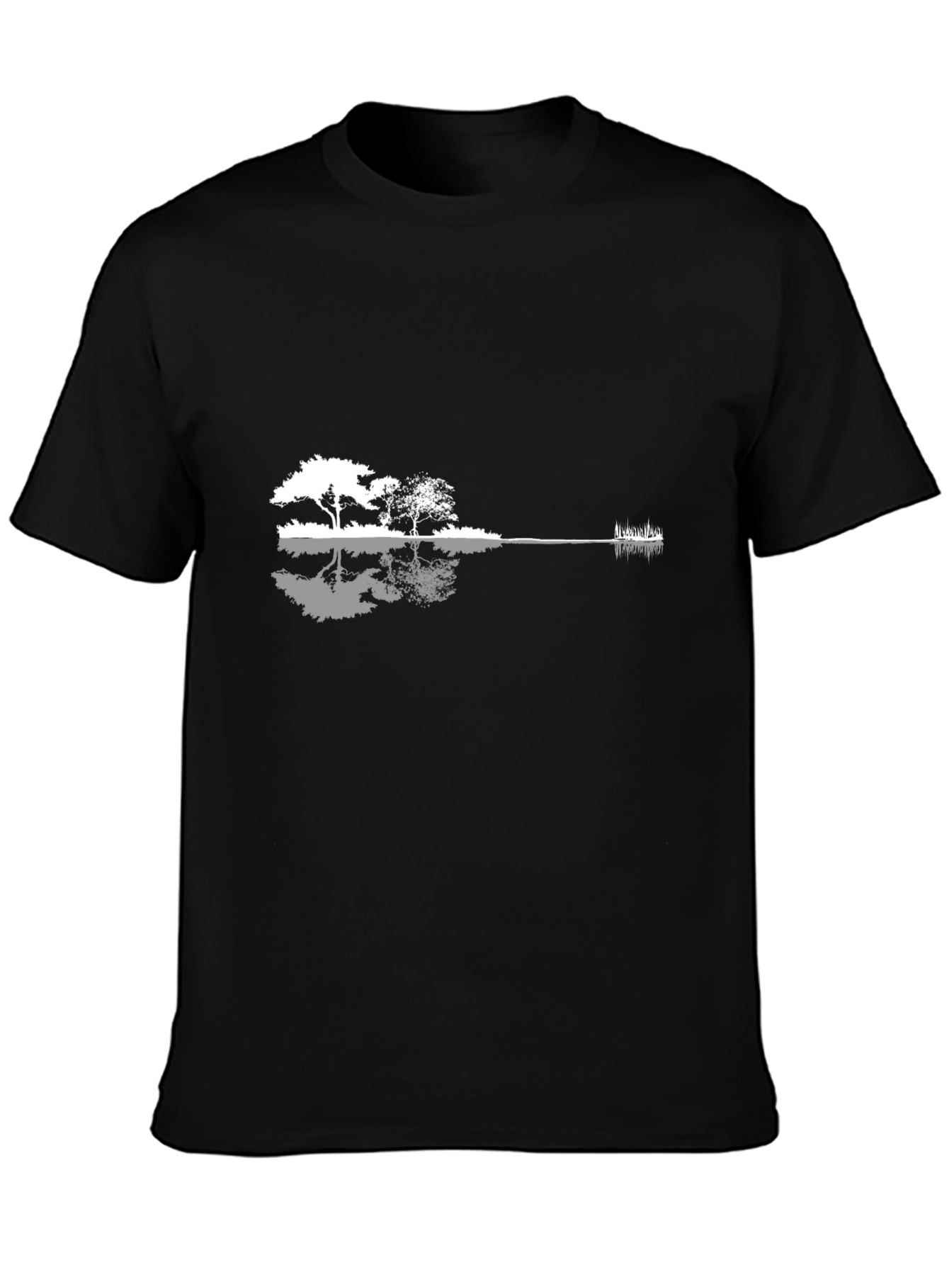 Black Guitar Landscape Graphic T-Shirt - Black Cotton Blend view 3