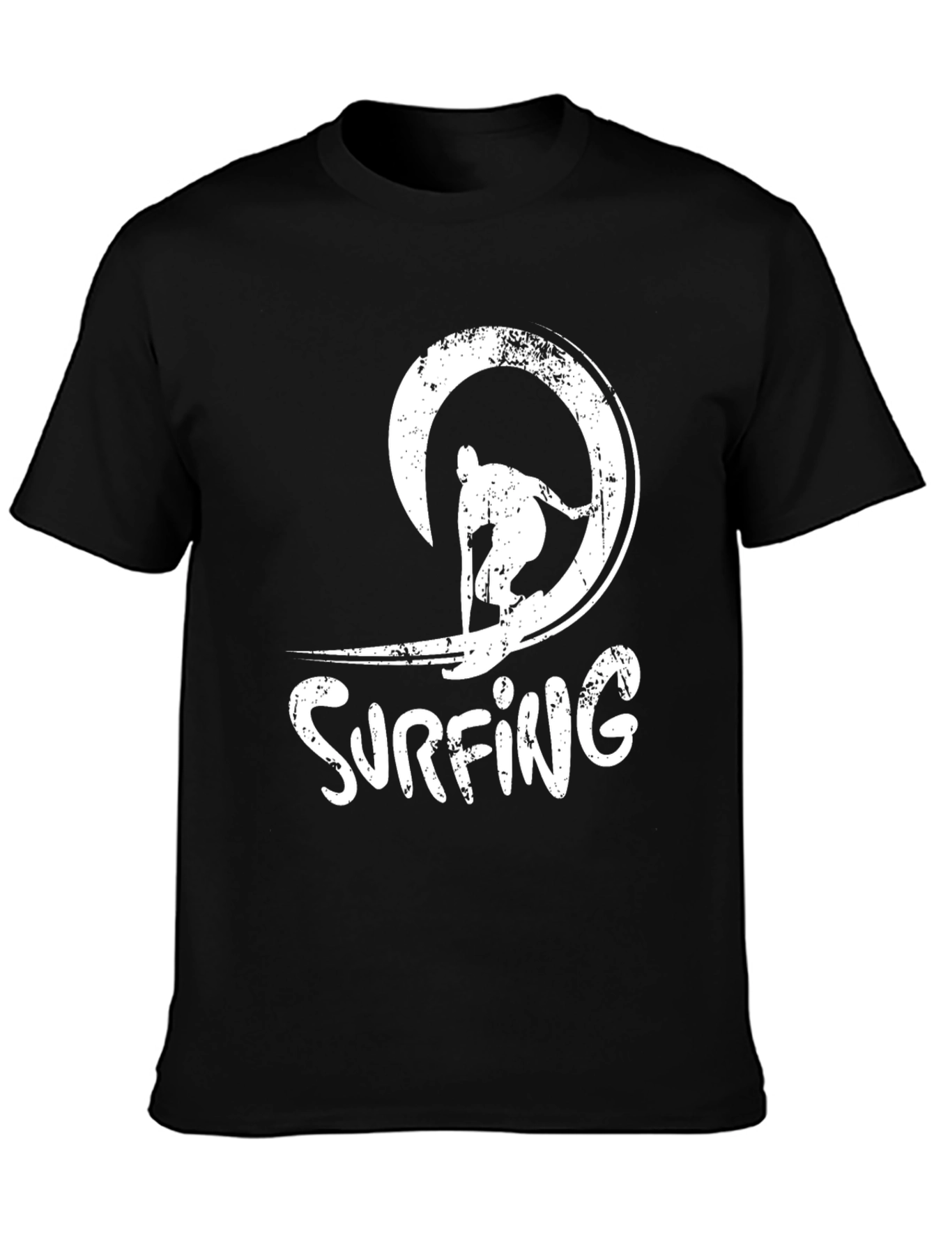 Black Surfing Wave Graphic Black T-Shirt view 3