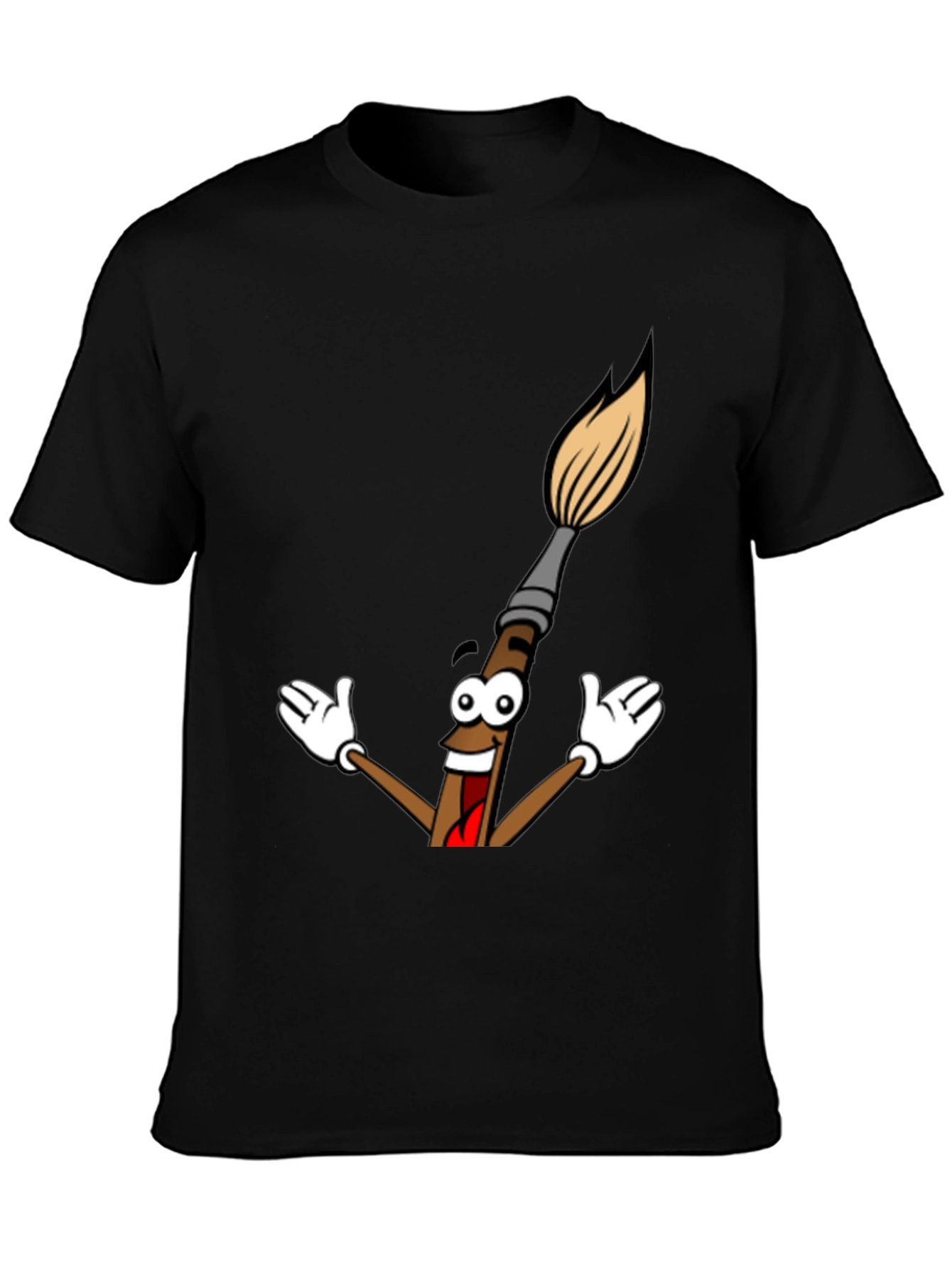 Black Cartoon Paintbrush Graphic Tee - Black view 3