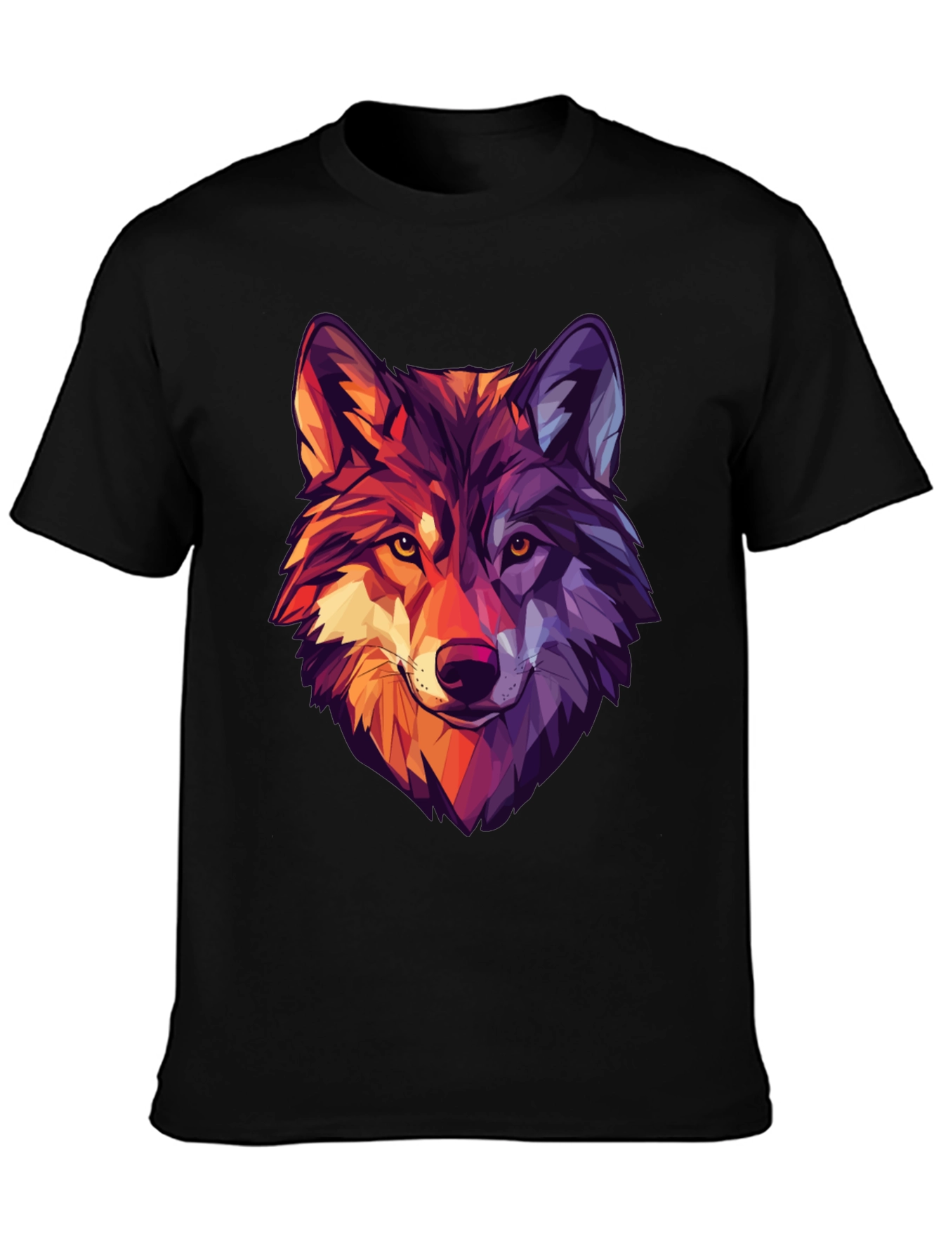 Black Geometric Wolf Graphic Print Black T-Shirt view 3