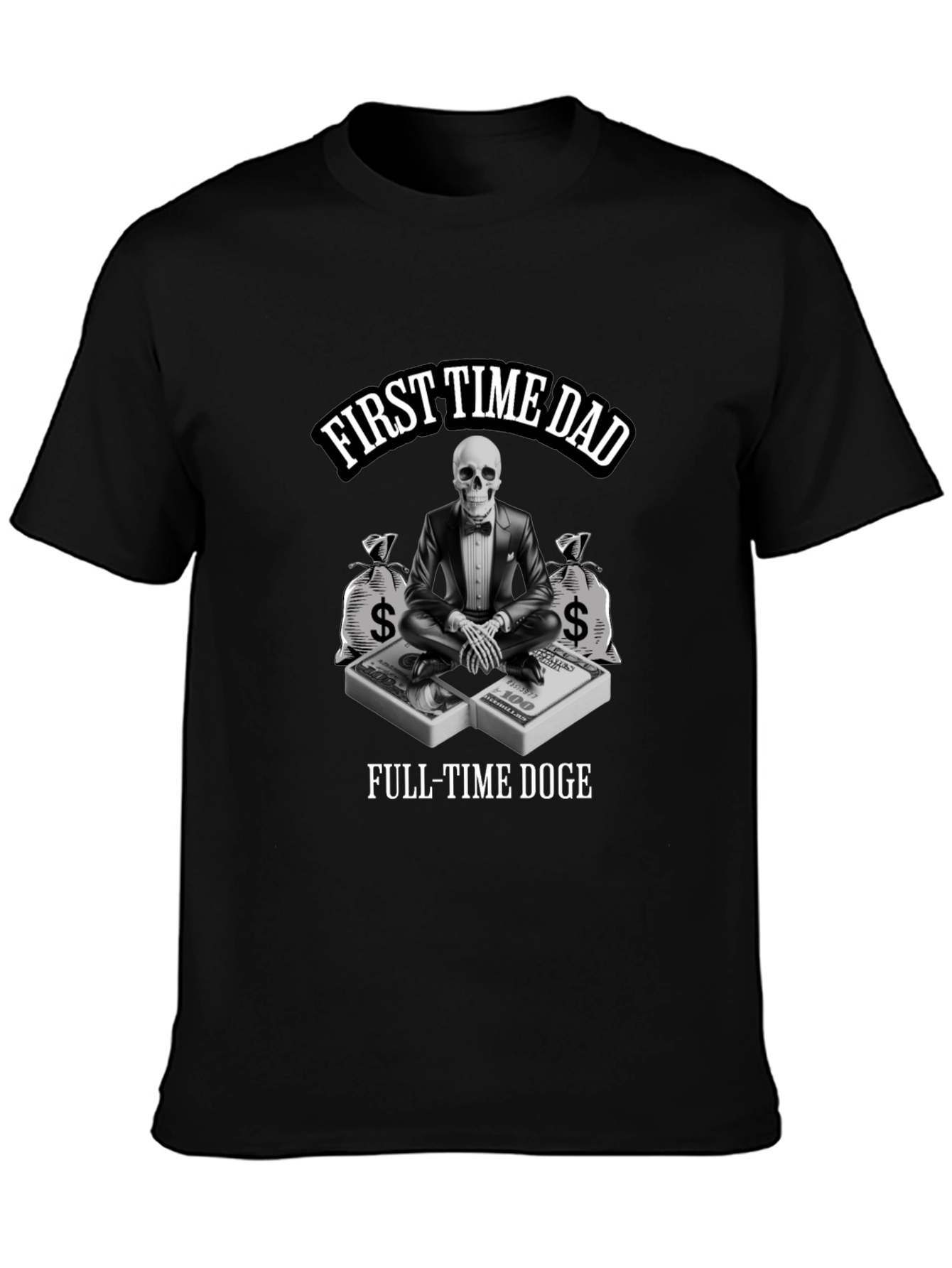 Black First Time Dad Full-Time Doge T-Shirt view 3