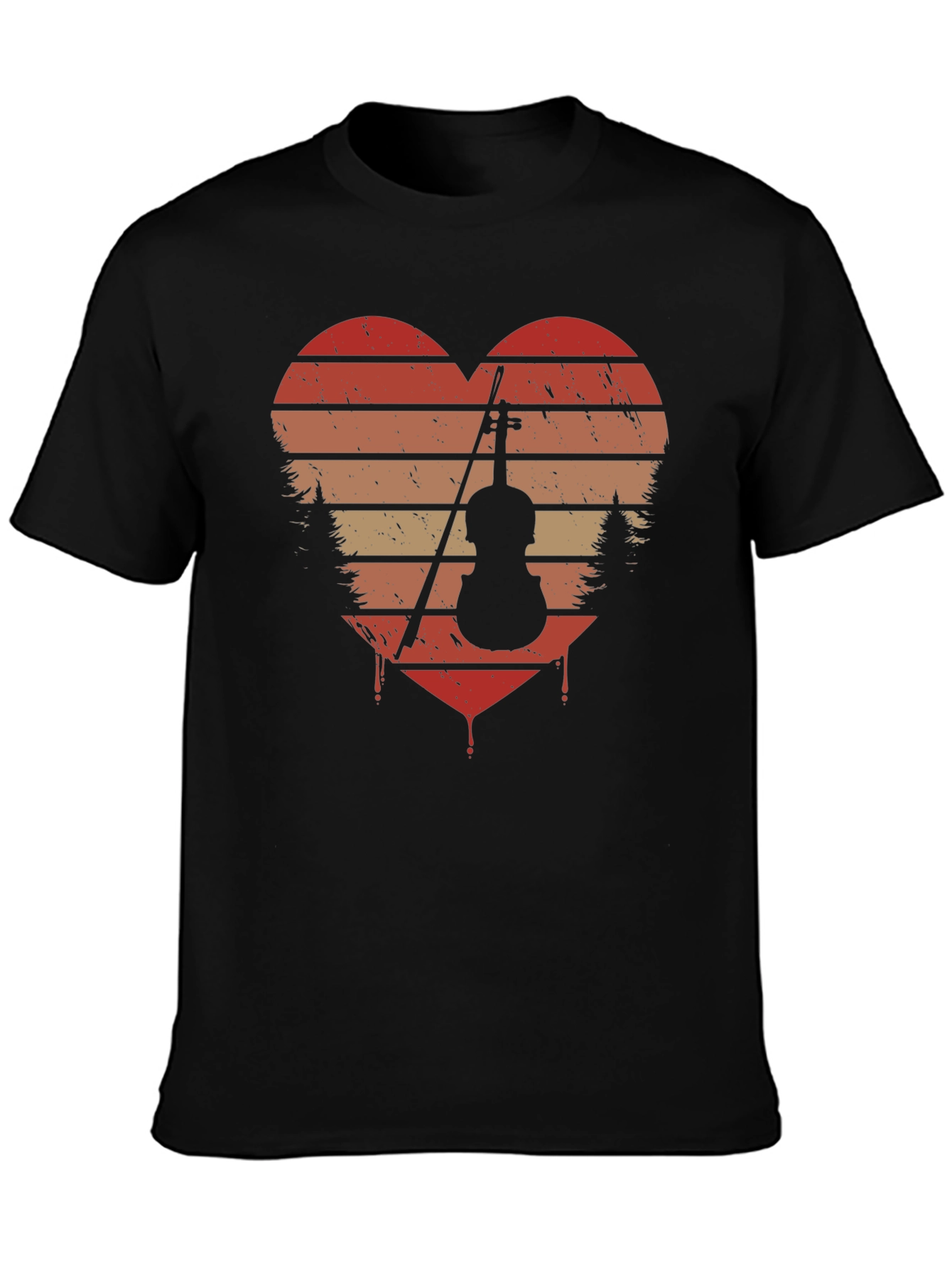 Black Vintage Violin Heart T-Shirt - Music Lover Tee view 3