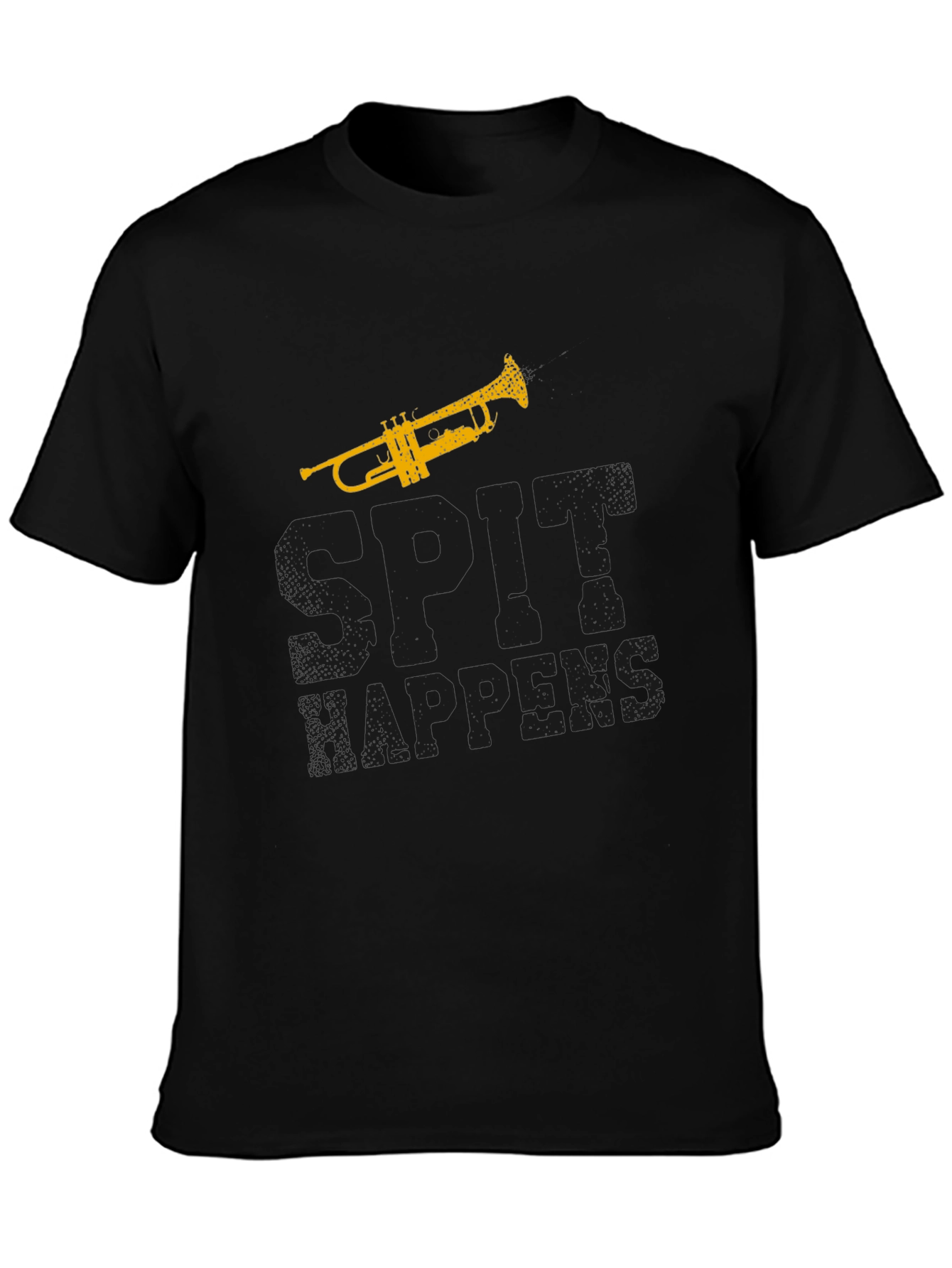 Black Spit Happens Trumpet T-Shirt - Musician Gift view 3