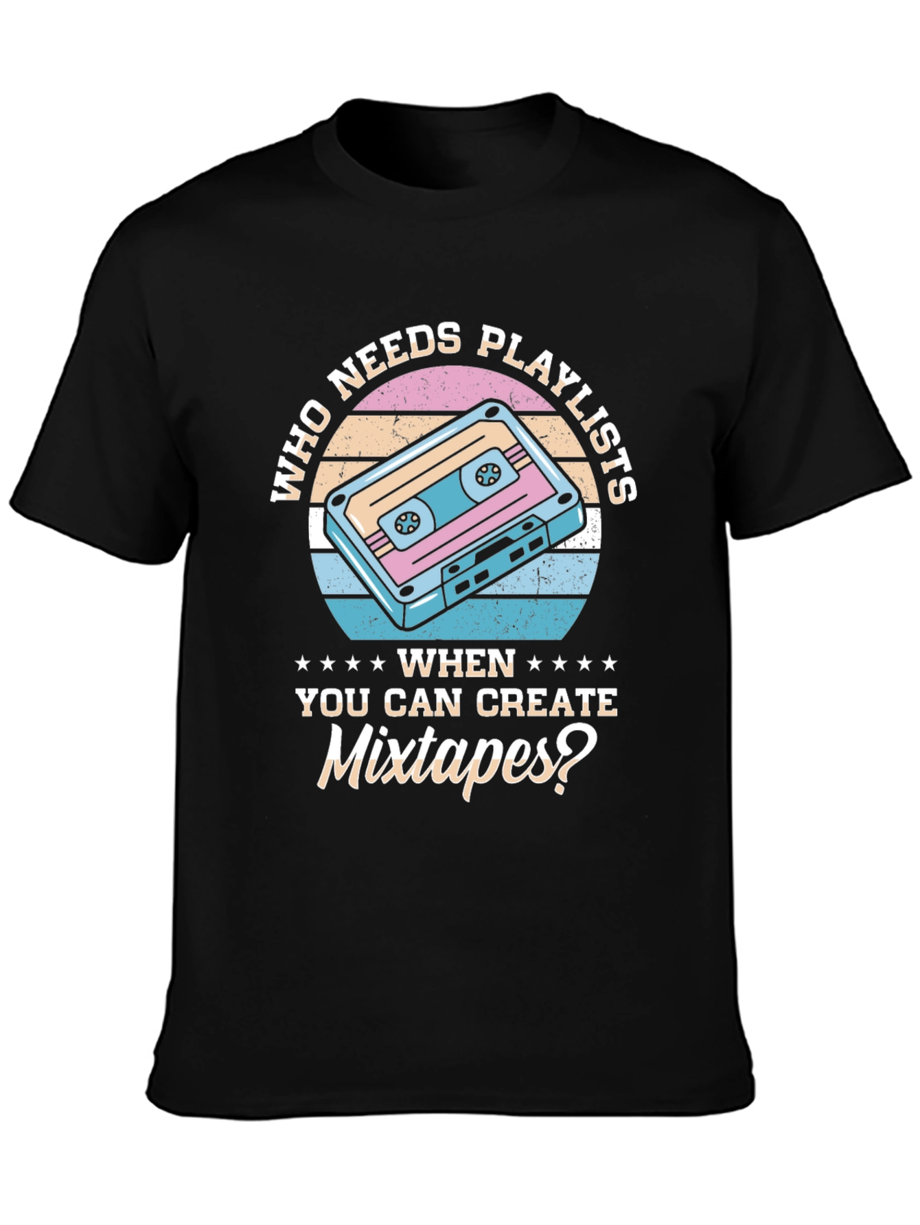 Black Retro Mixtape T-Shirt - Who Needs Playlists? view 3