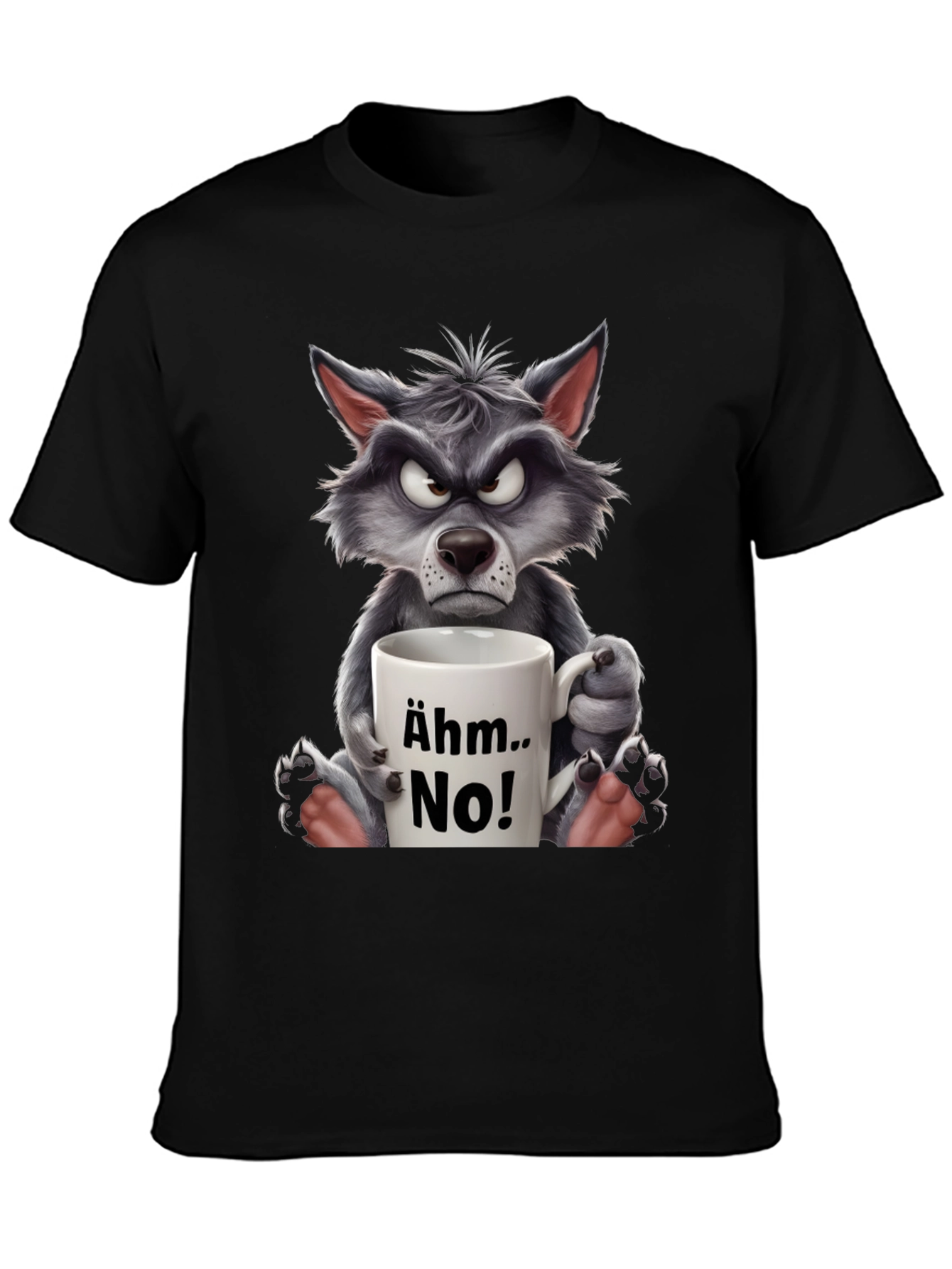 Black Grumpy Wolf "Ähm.. No!" T-Shirt - Express Your Mood! view 3