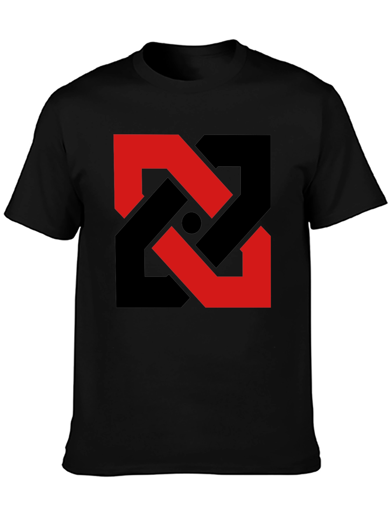 Black Abstract Geometric T-Shirt - Red & Black Design view 3