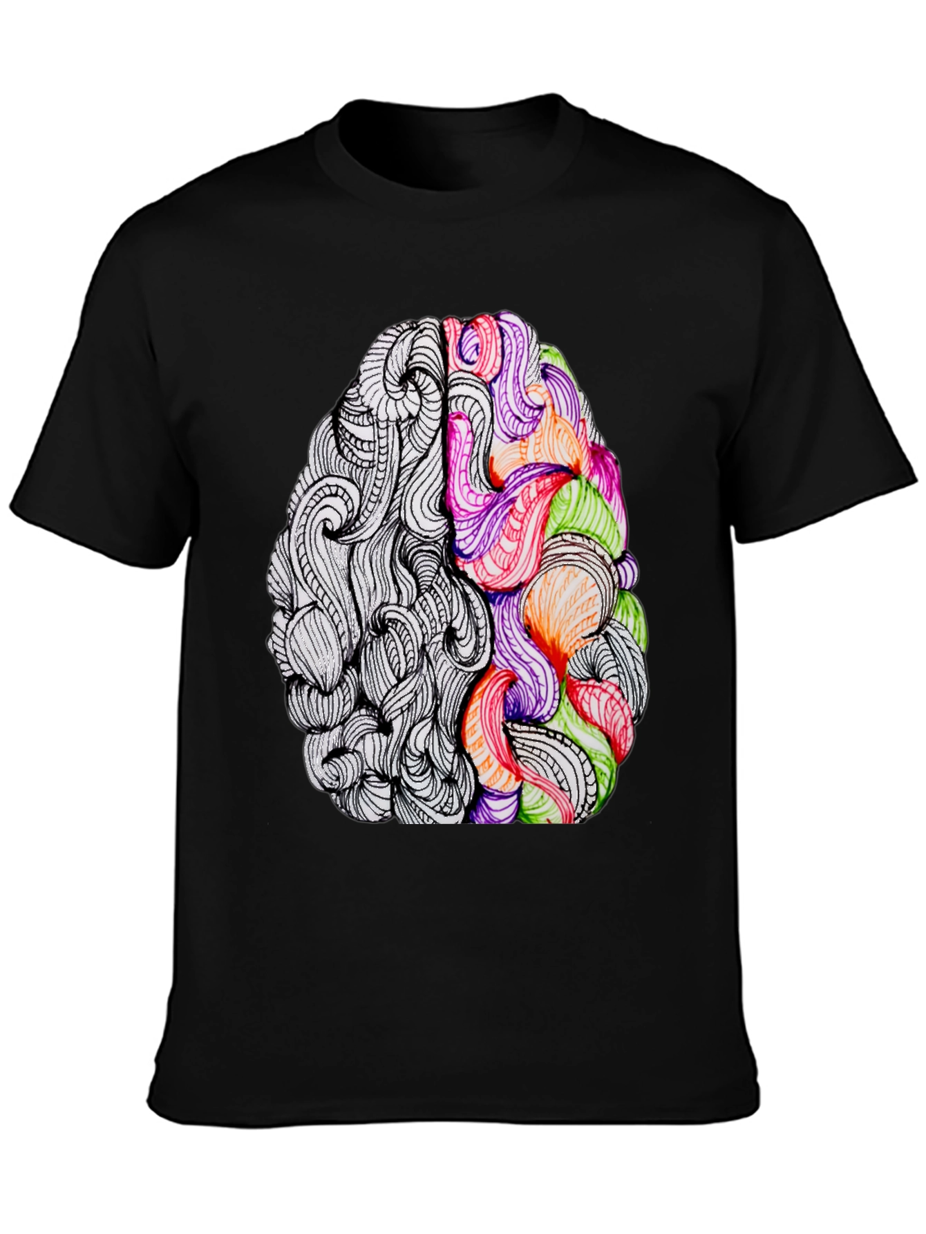 Black Brain Art Graphic Tee - Creative Thinking T-Shirt view 3