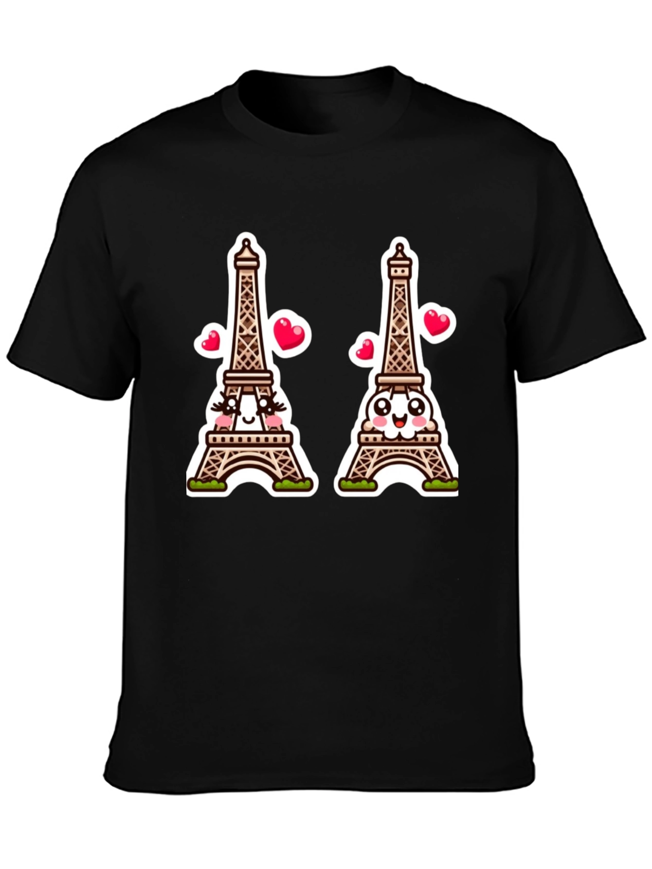 Black Parisian Love T-Shirt, Eiffel Tower Cartoon view 3