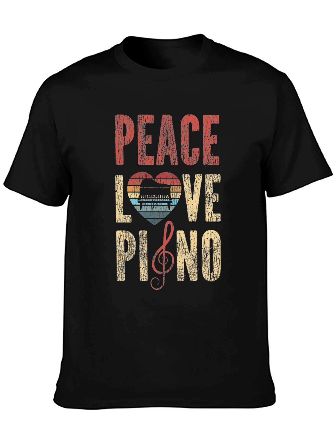 Black Peace Love Piano Graphic T-Shirt - Music Lover Tee view 3