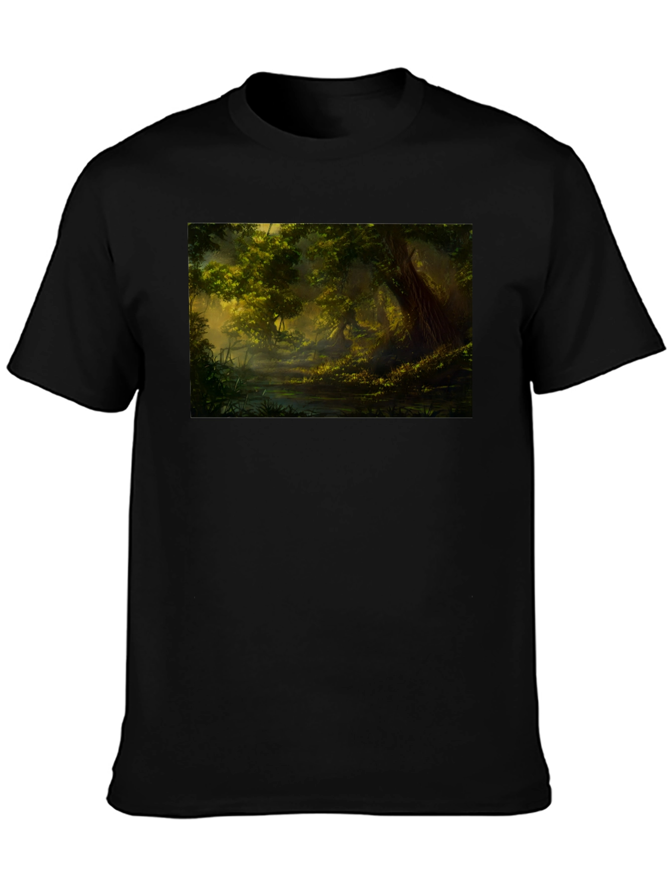 Black Mystical Forest Graphic Tee - Black Cotton Blend view 3