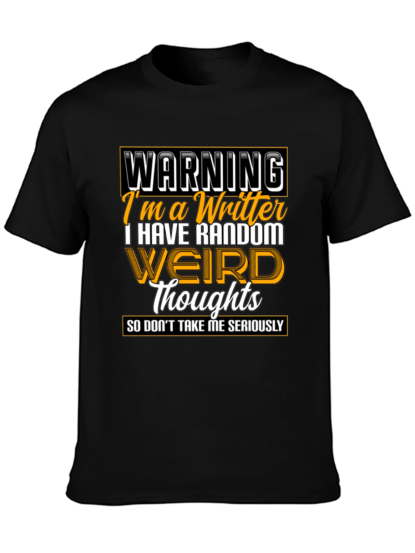 Black Warning Writer Graphic Tee - Random Weird Thoughts T-Shirt view 3