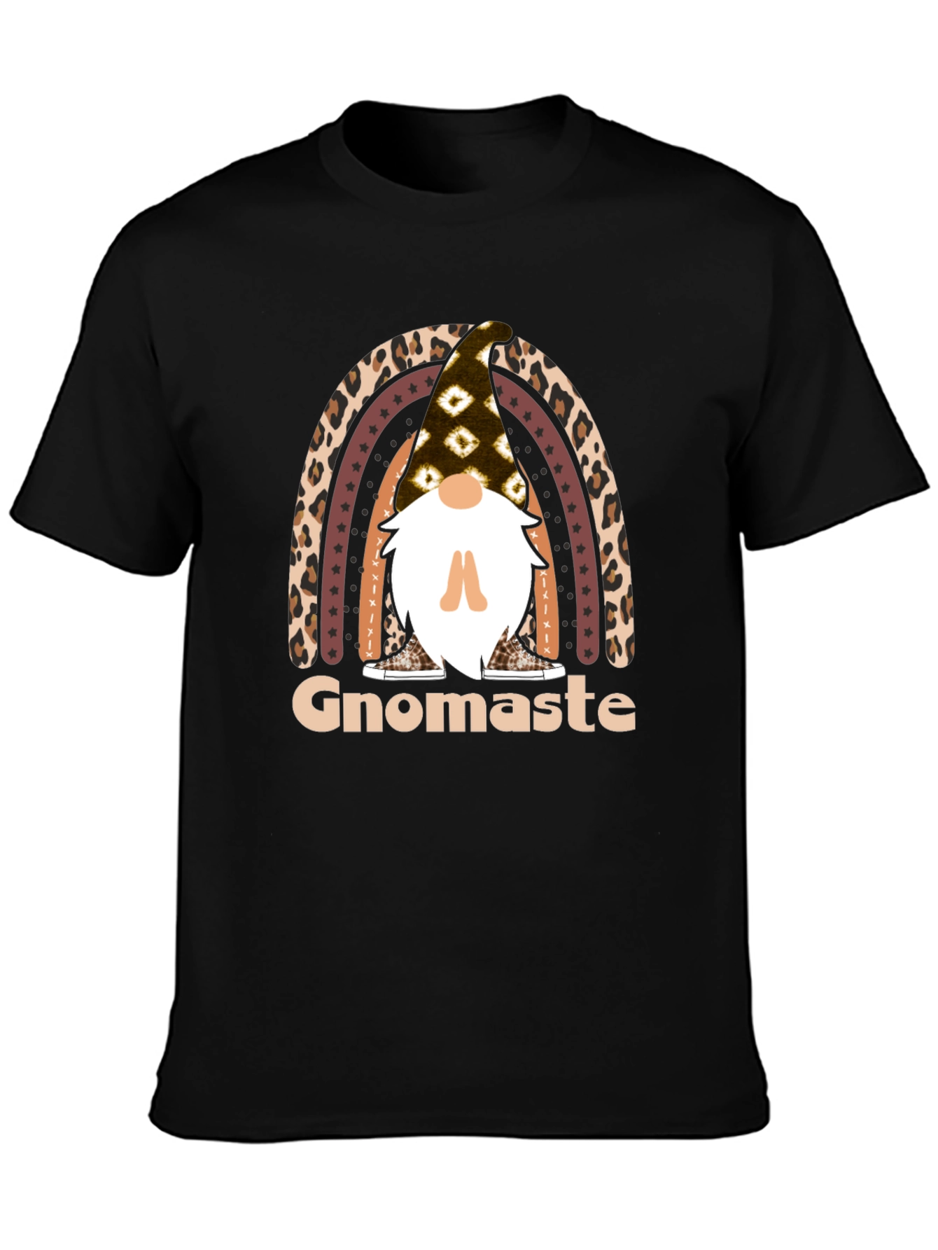 Black Gnomaste T-Shirt - Yoga Gnome Rainbow Tee view 3