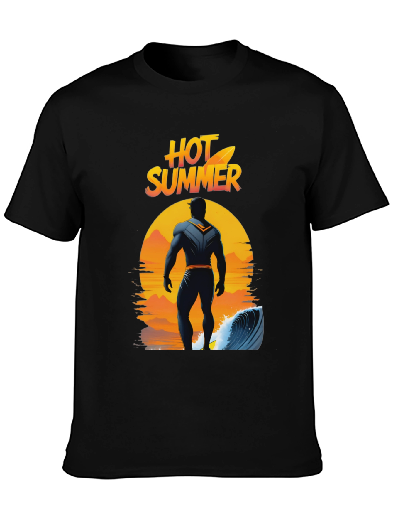 Black Hot Summer Surfer Graphic Tee - Black Cotton T-Shirt view 3